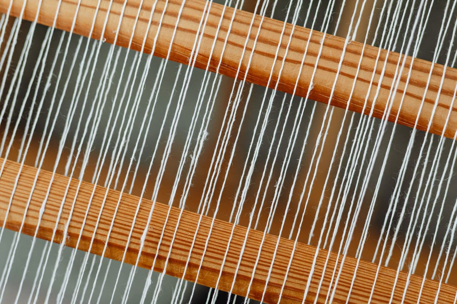 Four hundred warp threads stretched the length of a loom, a wooden beam crossing them