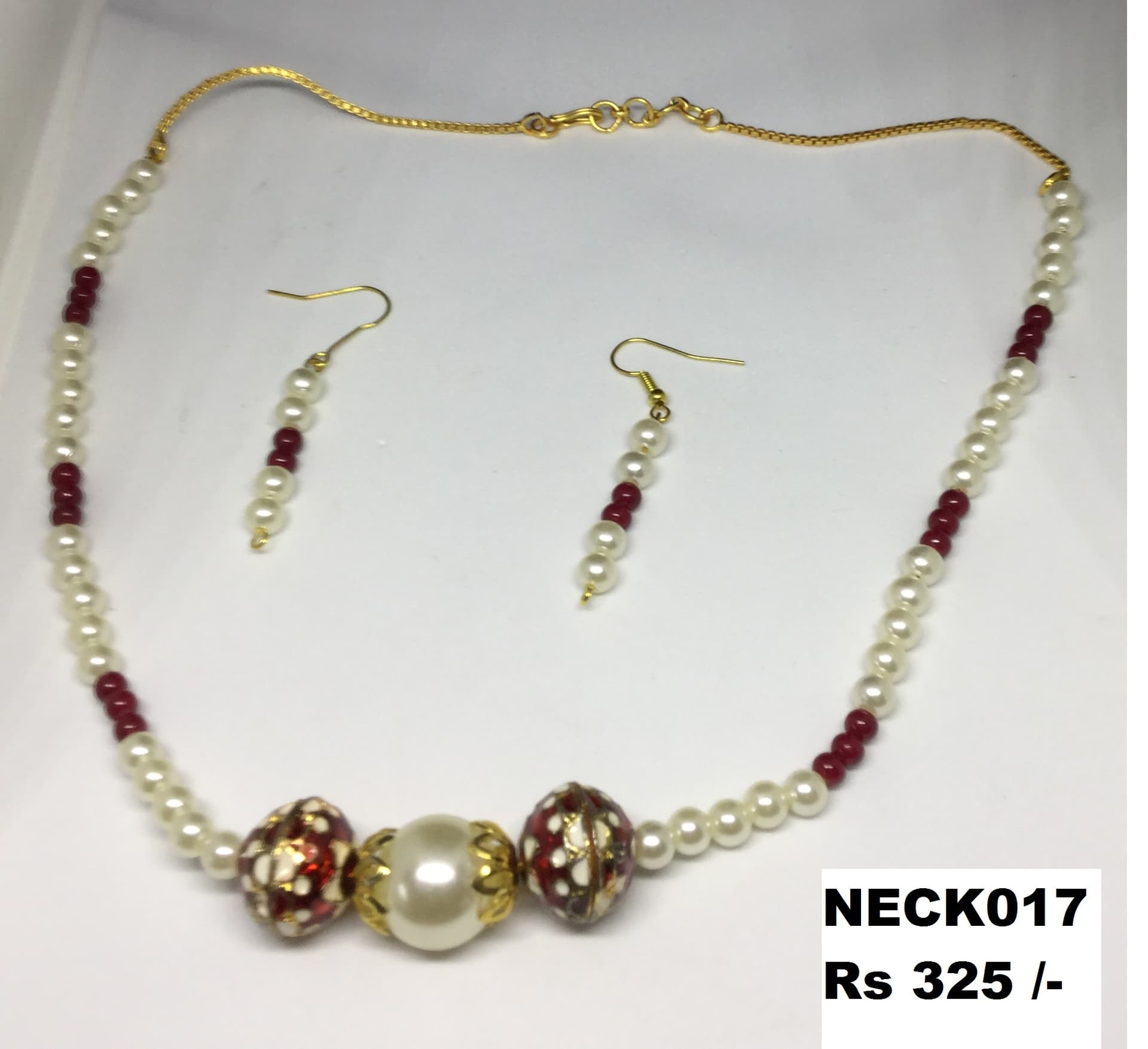 Necklace and earring set — pearl and wine