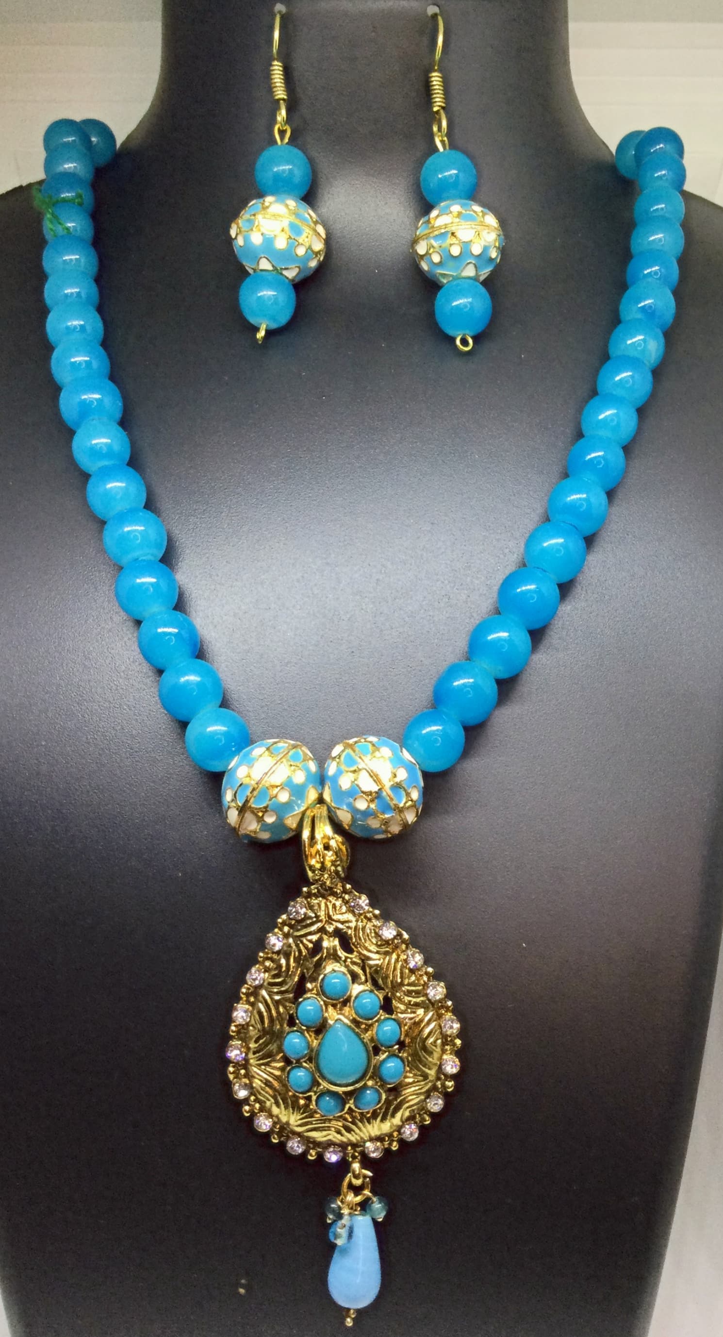 Necklace and earring set — turquoise with a turquoise drop