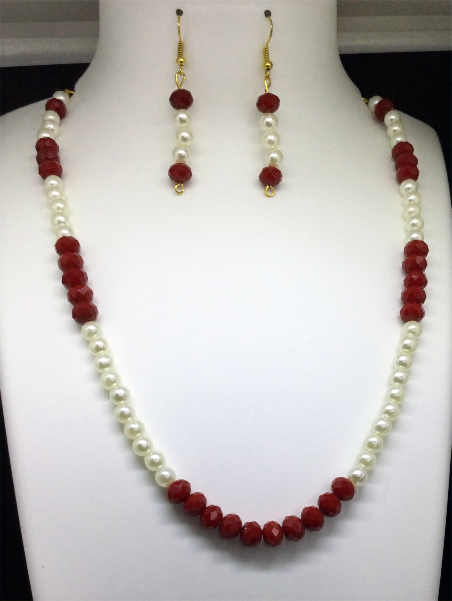 Necklace and earring set — wine and pearl