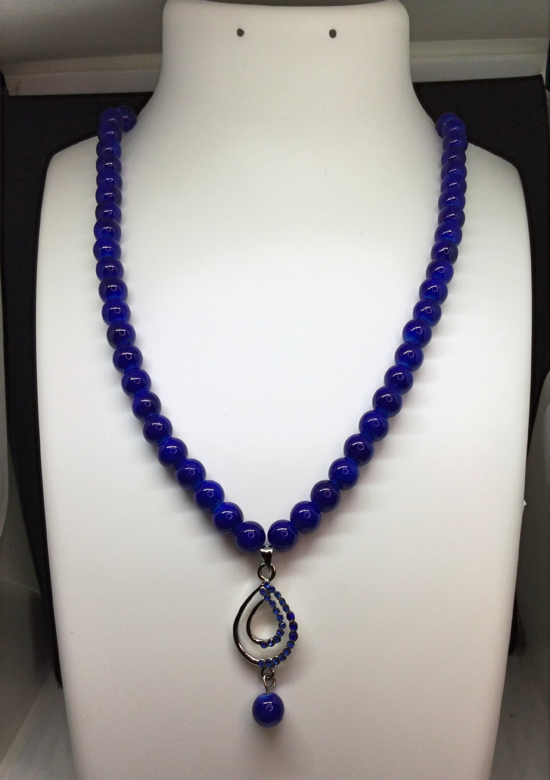 Handmade necklace — royal blue with a blue drop