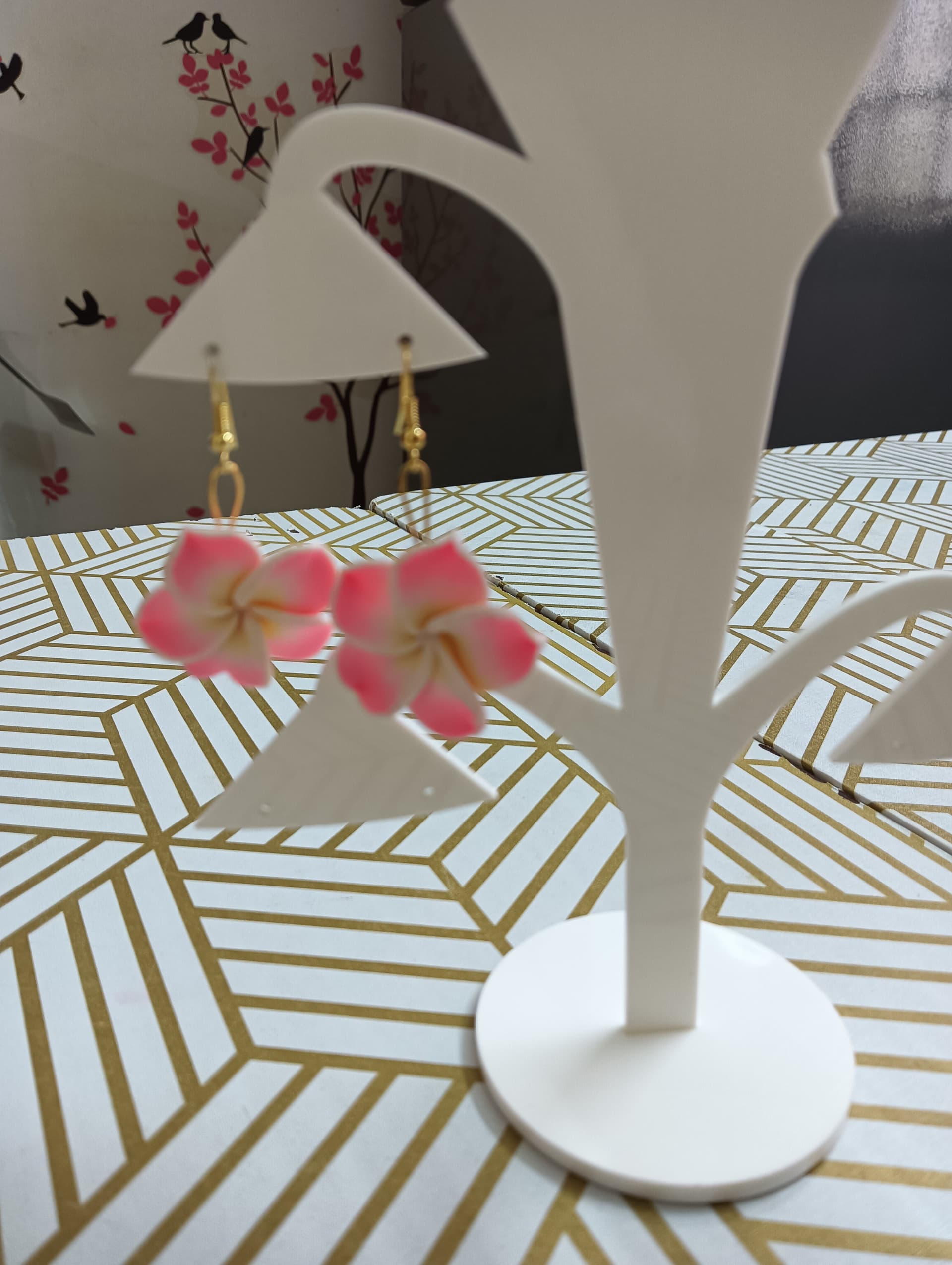 Handmade earrings — pink fabric flowers