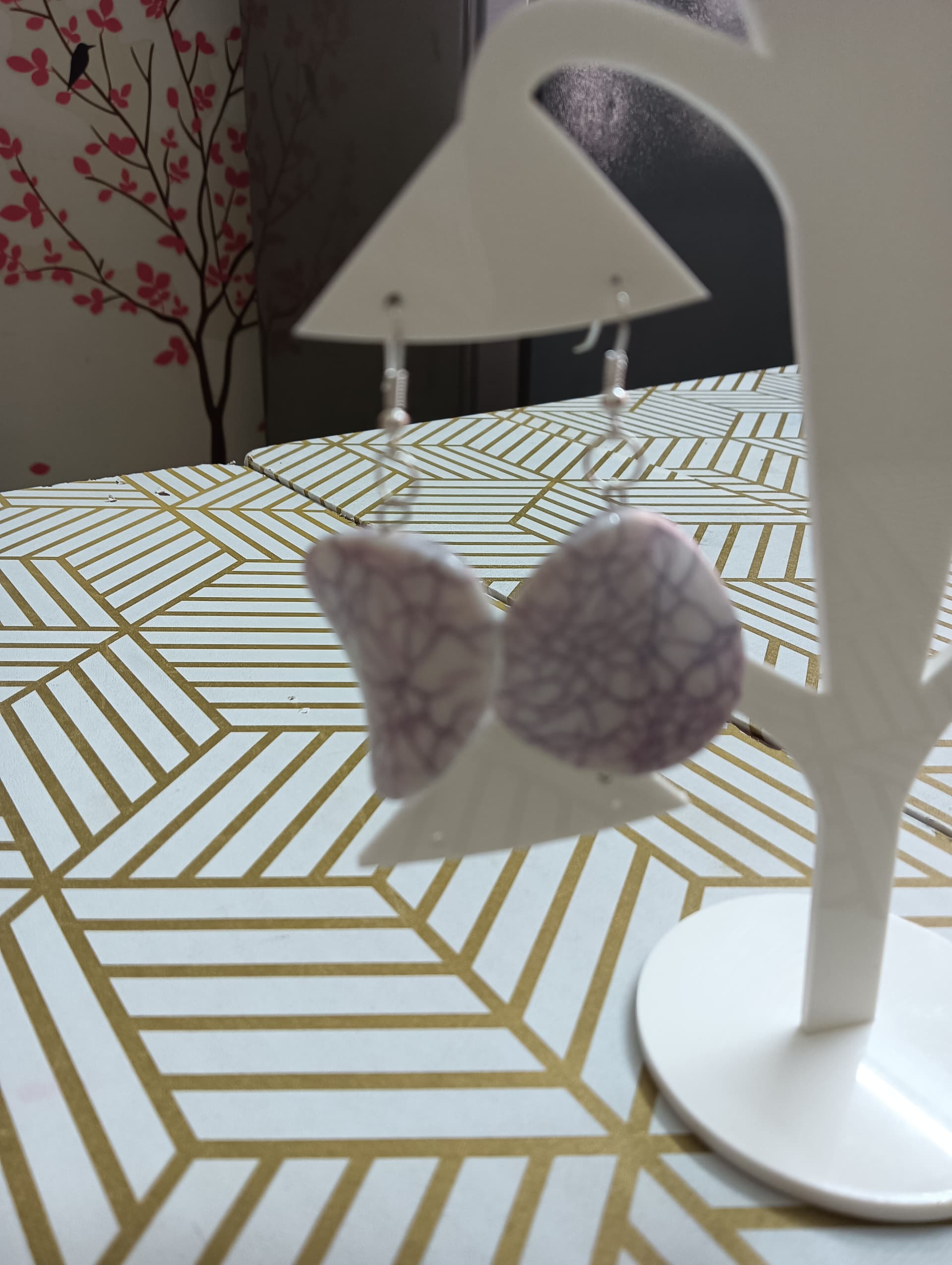 Handmade earrings — grey felt bows