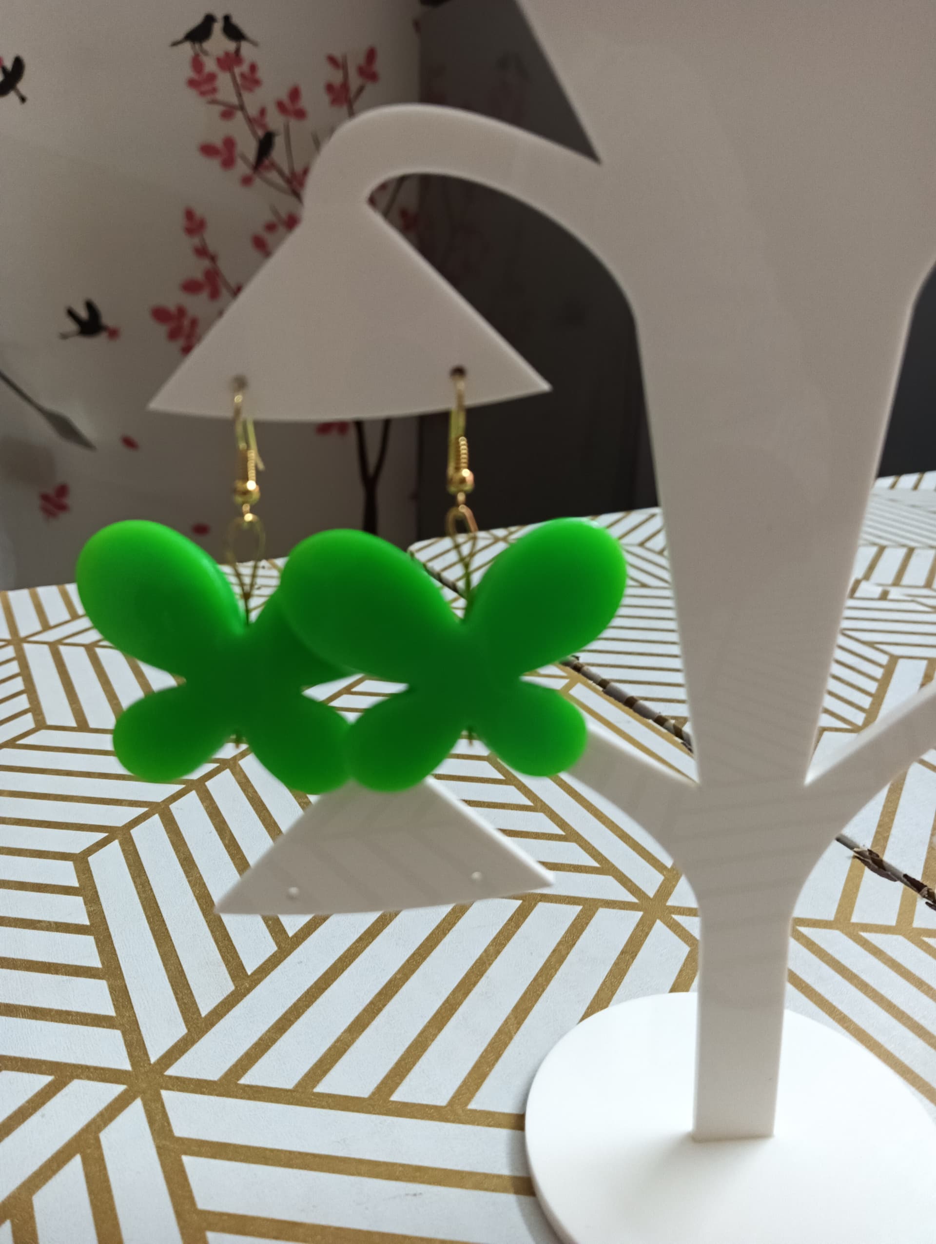 Handmade earrings — green fabric bows