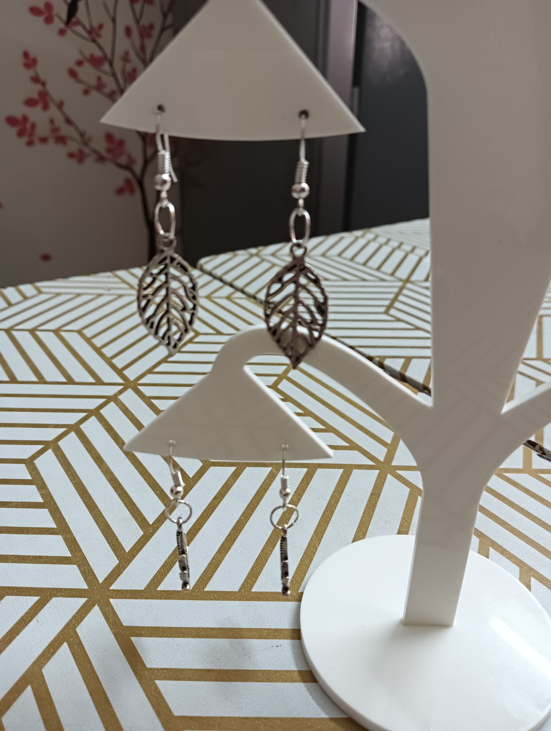 Handmade earrings — silver leaf drops