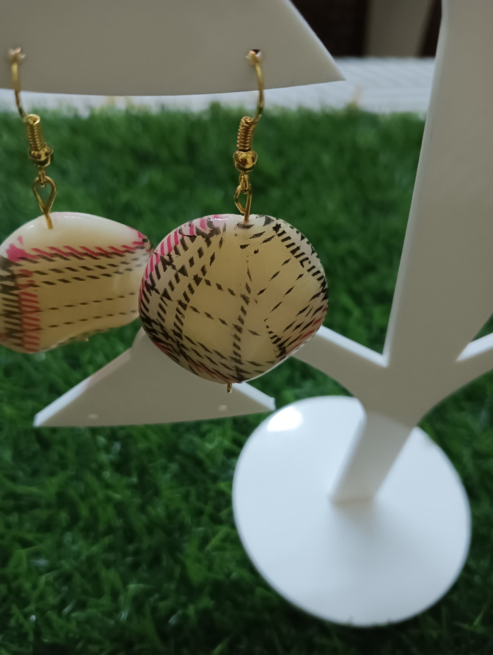 Handmade earrings — cream printed paper