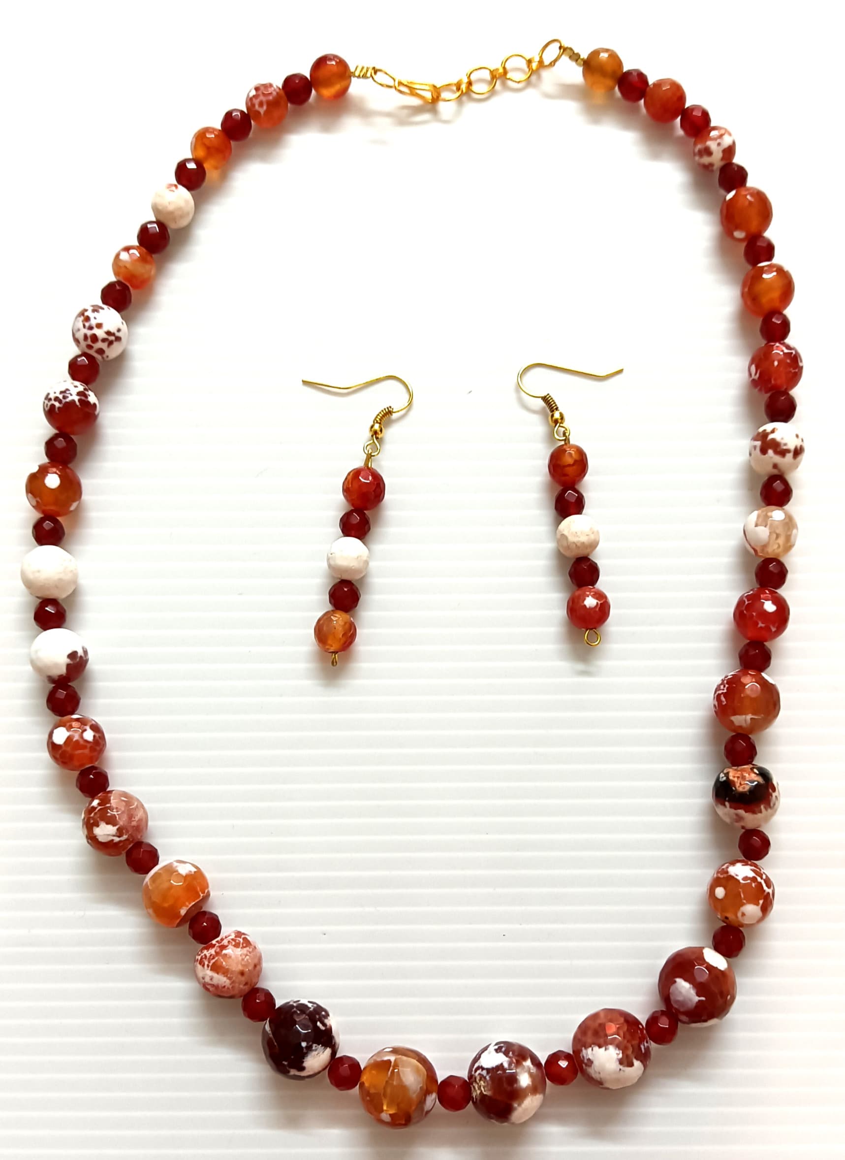 Necklace and earring set — rust and amber glass