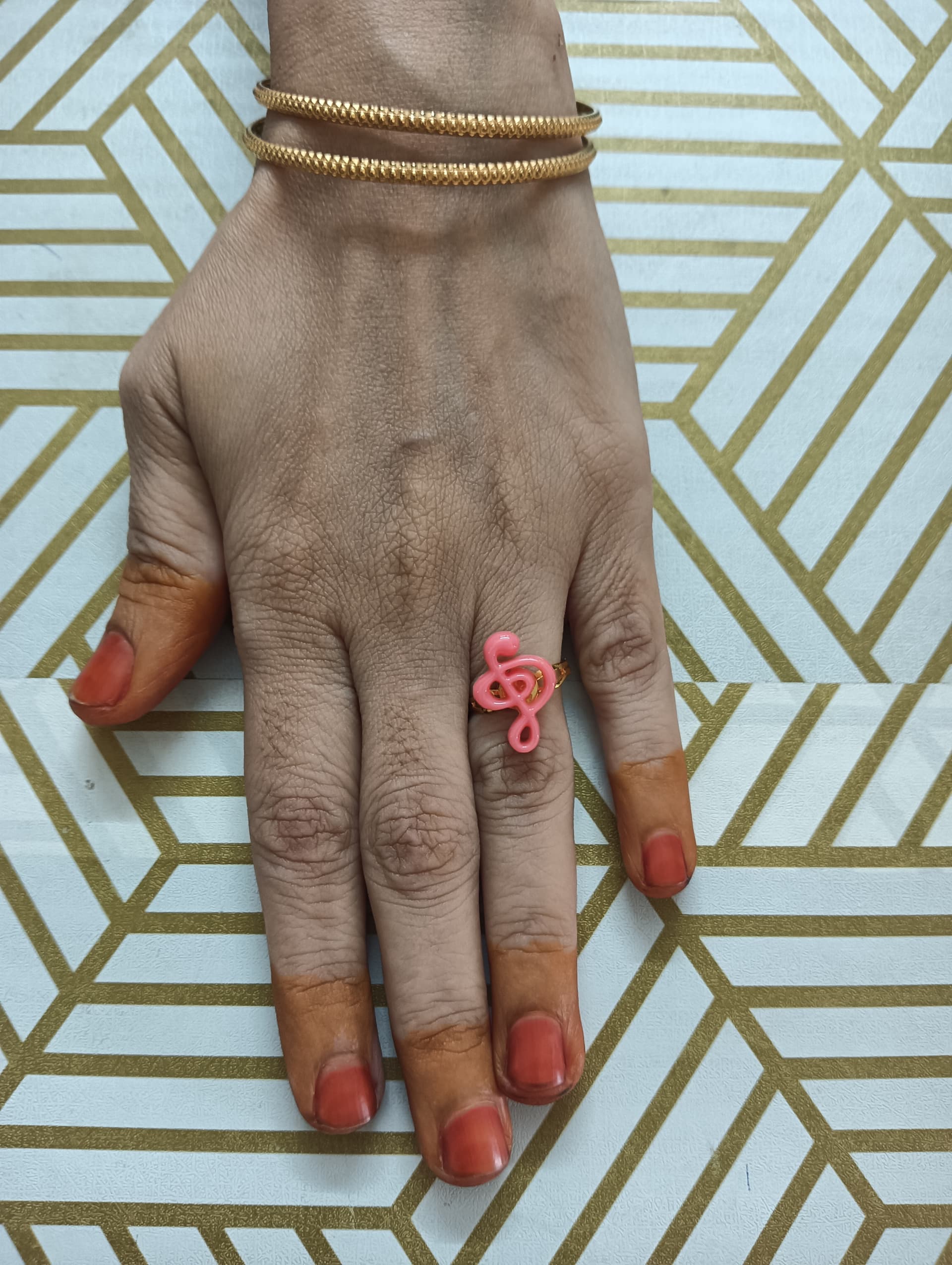 Bangle and ring set — gold and pink