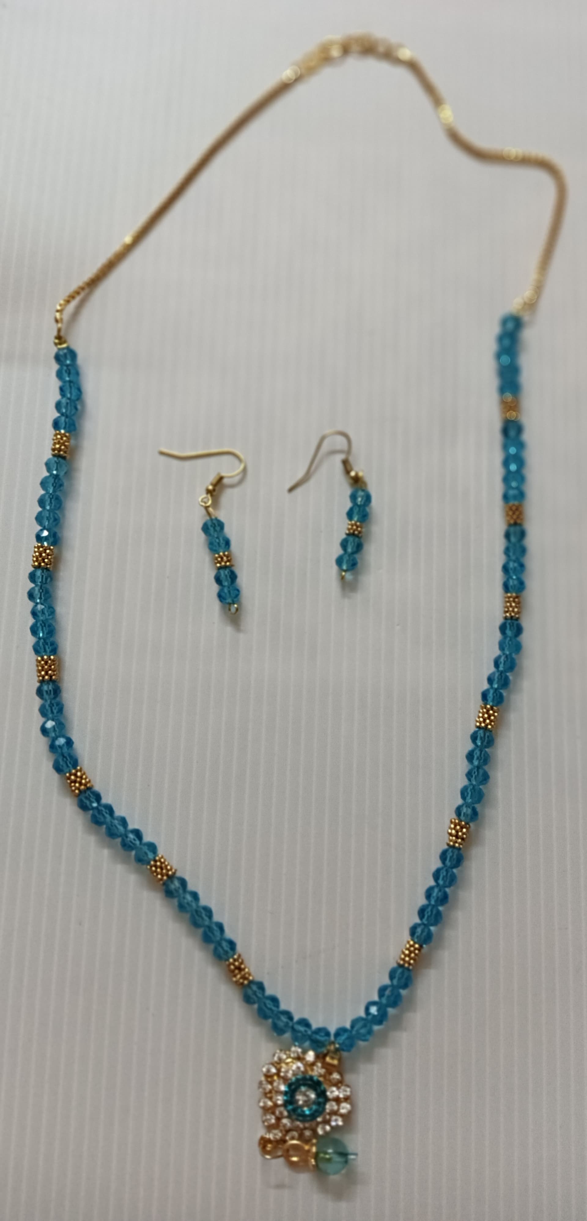 Necklace and earring set — turquoise with a small blue pendant