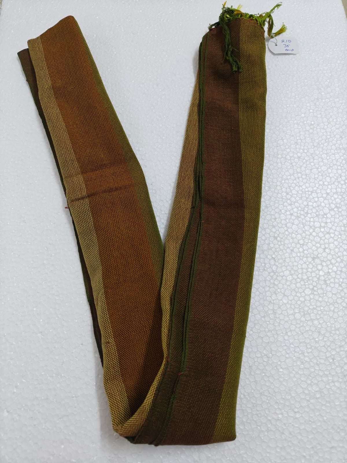 Saori handwoven stole — brown and olive