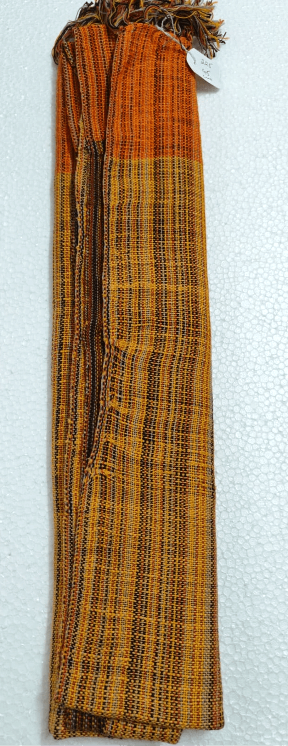Saori handwoven stole — mustard and burnt orange