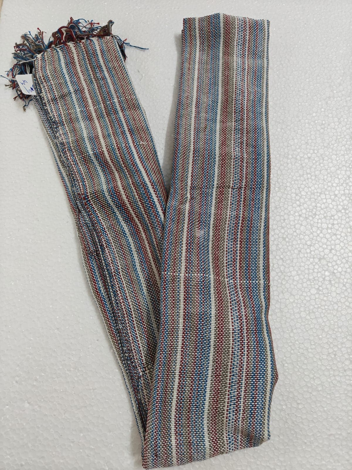 Saori handwoven stole — grey and cream stripes