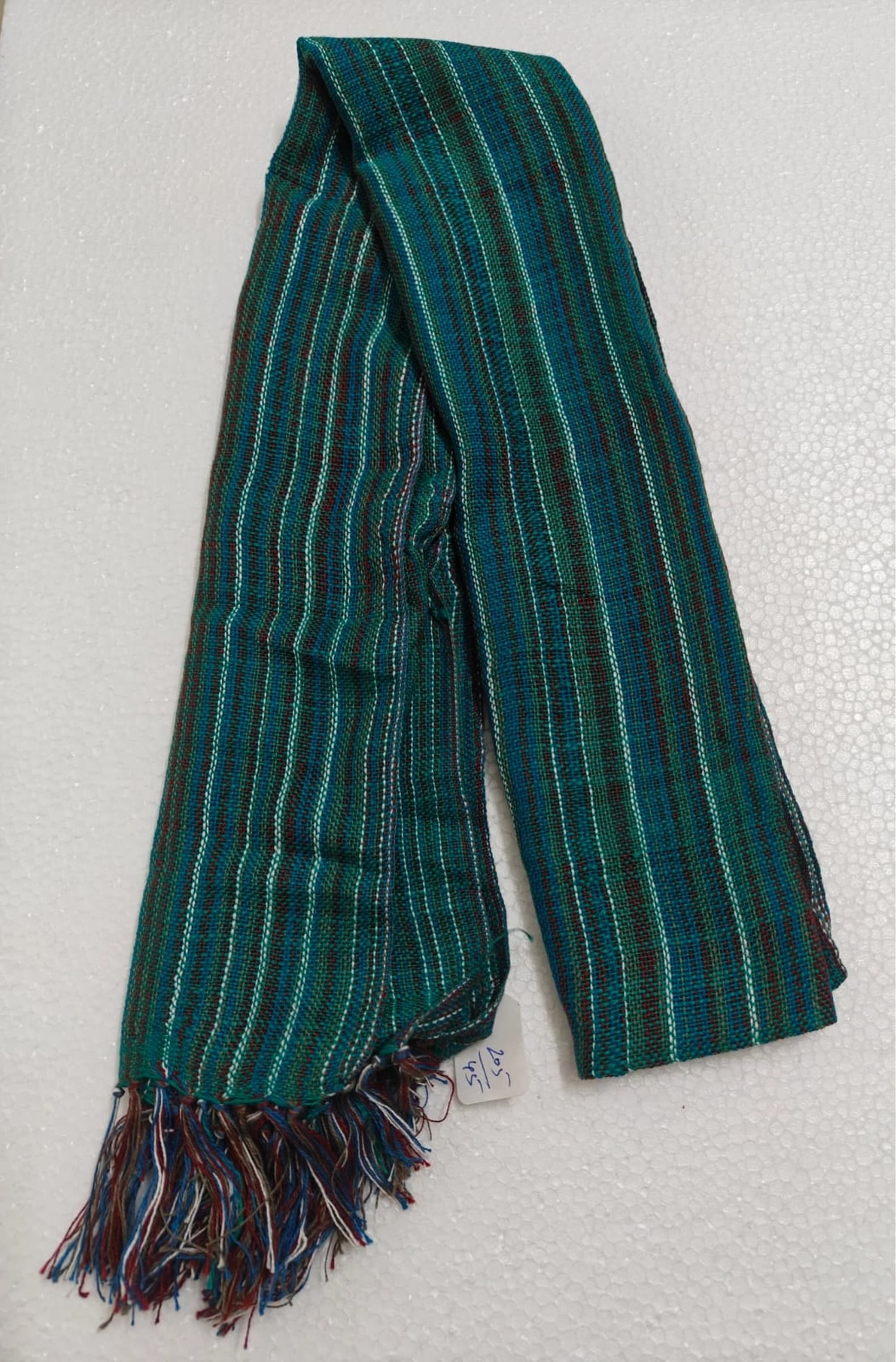 Saori handwoven stole — teal green