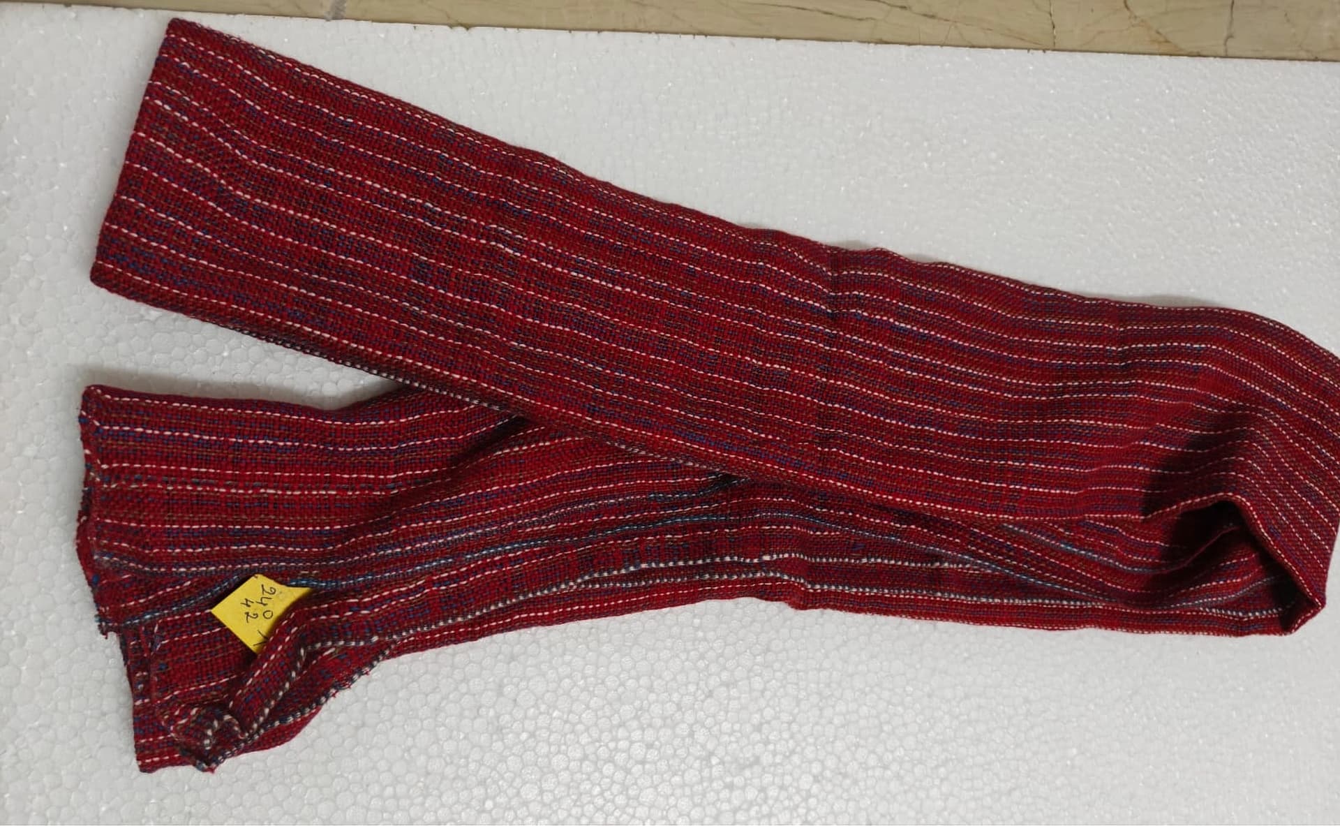 Saori handwoven stole — deep red