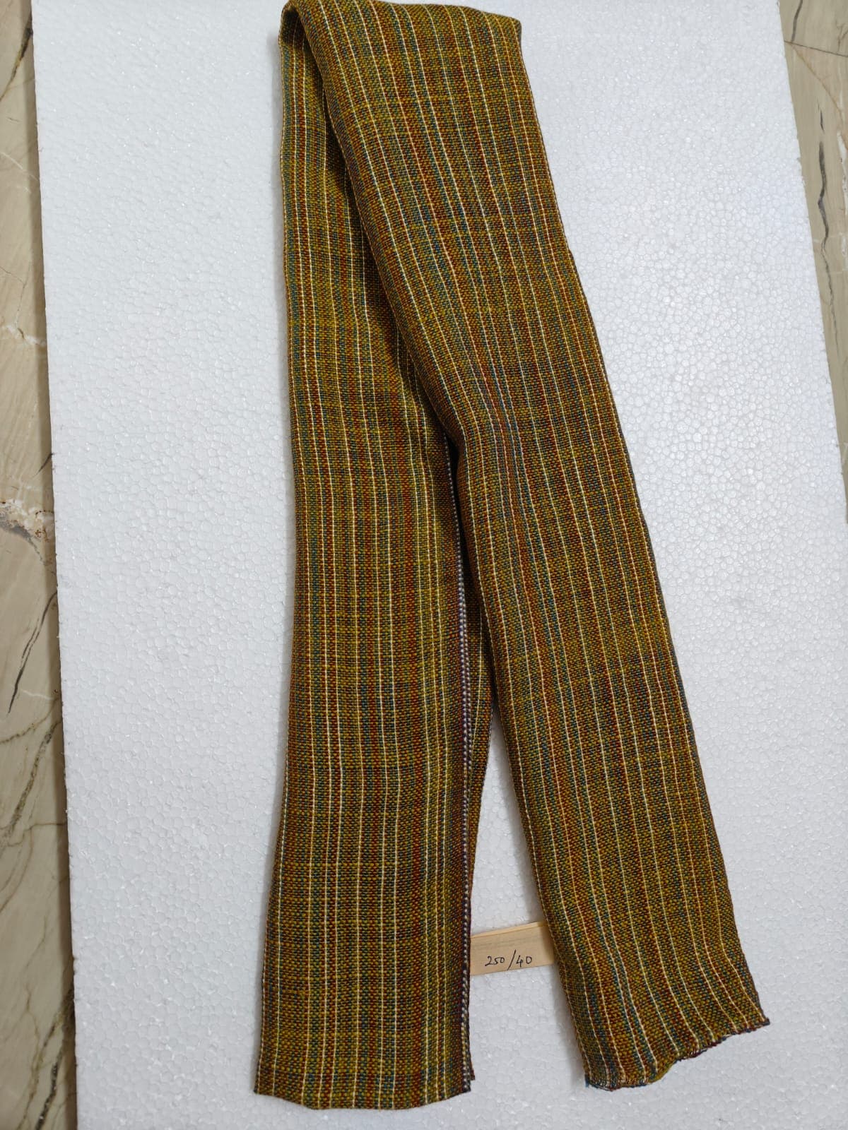 Saori handwoven stole — mustard with fine stripes