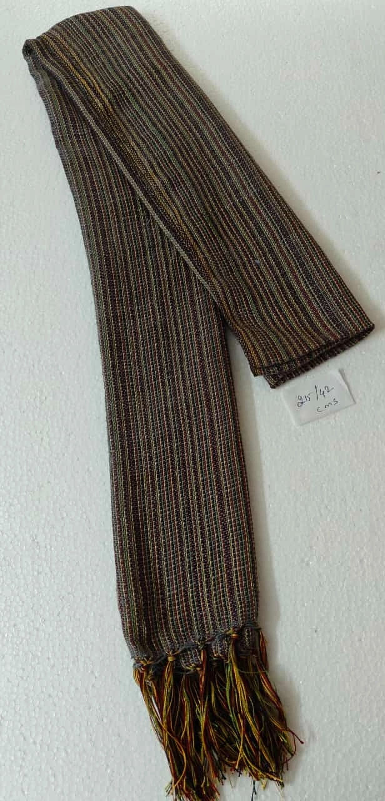 Saori handwoven stole — dark brown with fine stripes