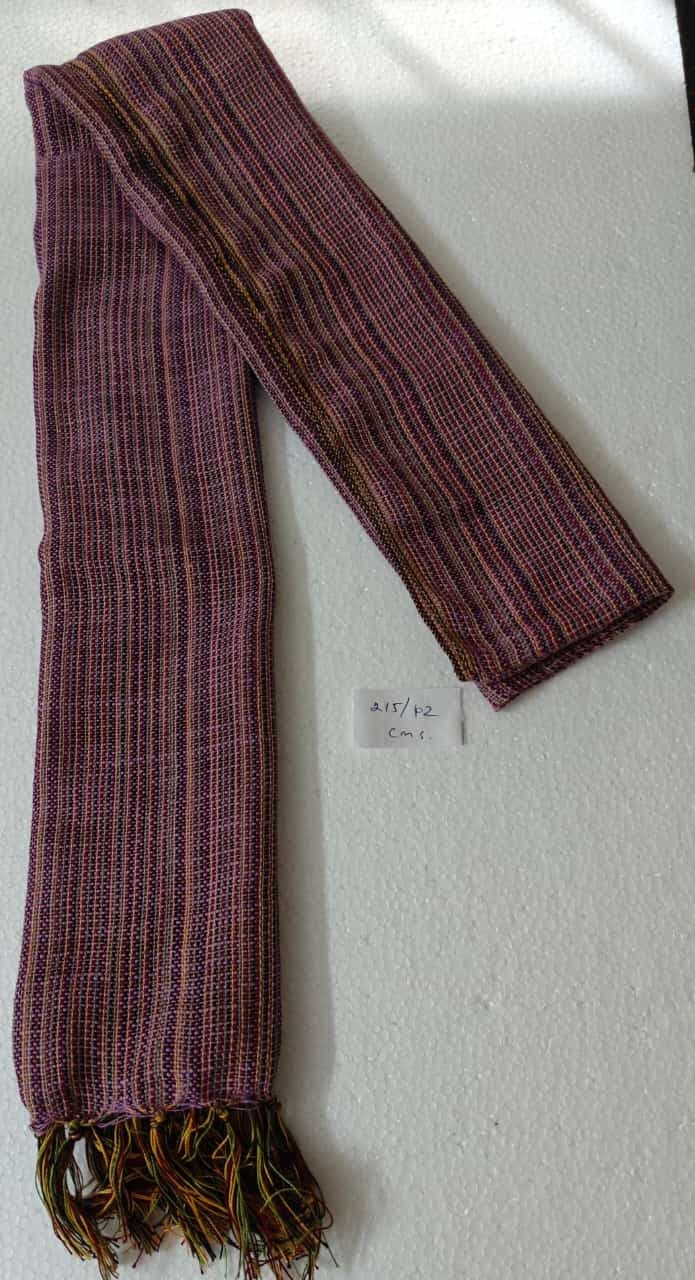 Saori handwoven stole — plum with fine stripes