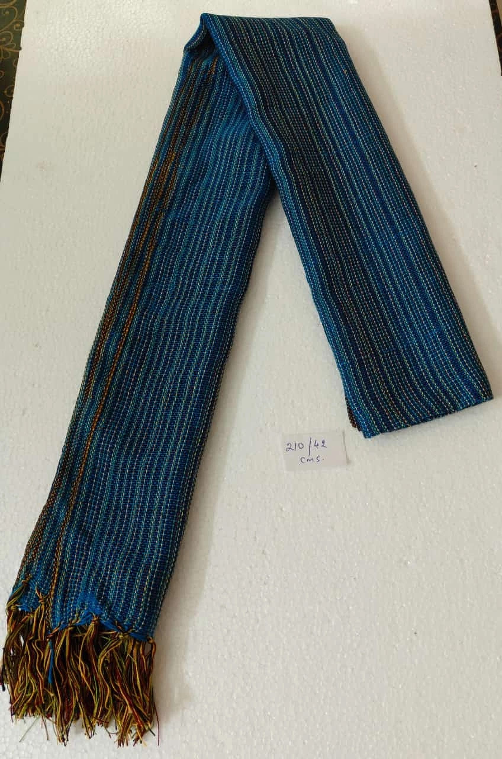 Saori handwoven stole — blue and charcoal stripes