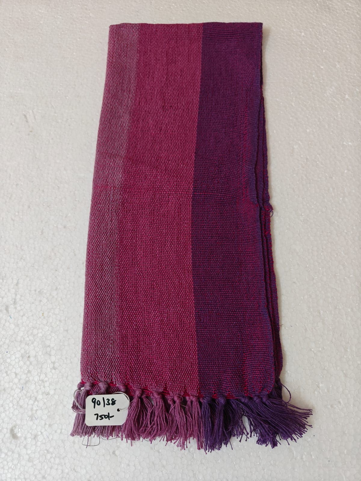 Saori handwoven stole — magenta and plum