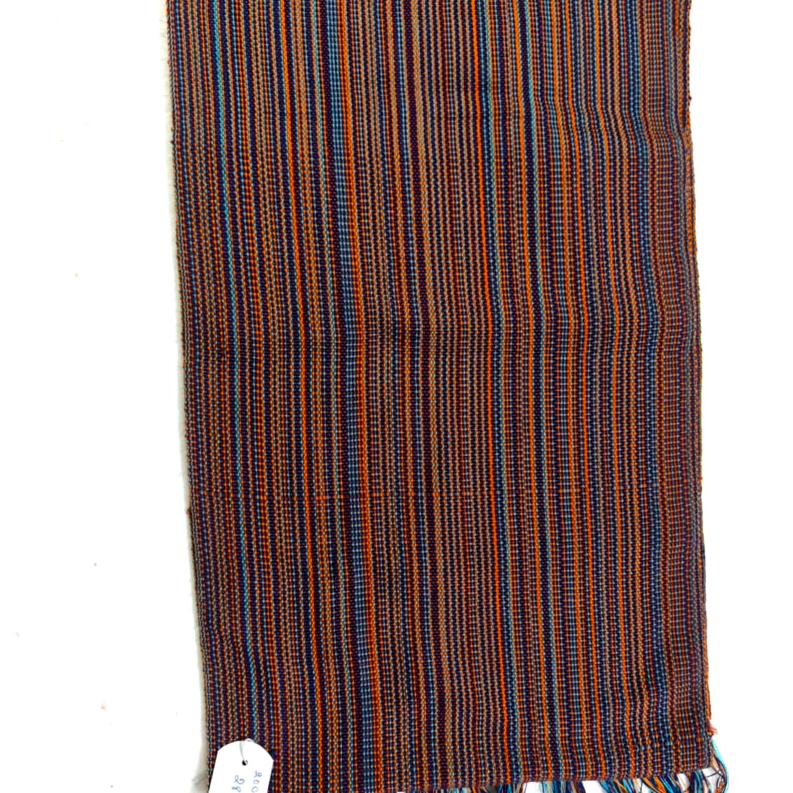 Saori handwoven stole — brown with blue and orange stripes