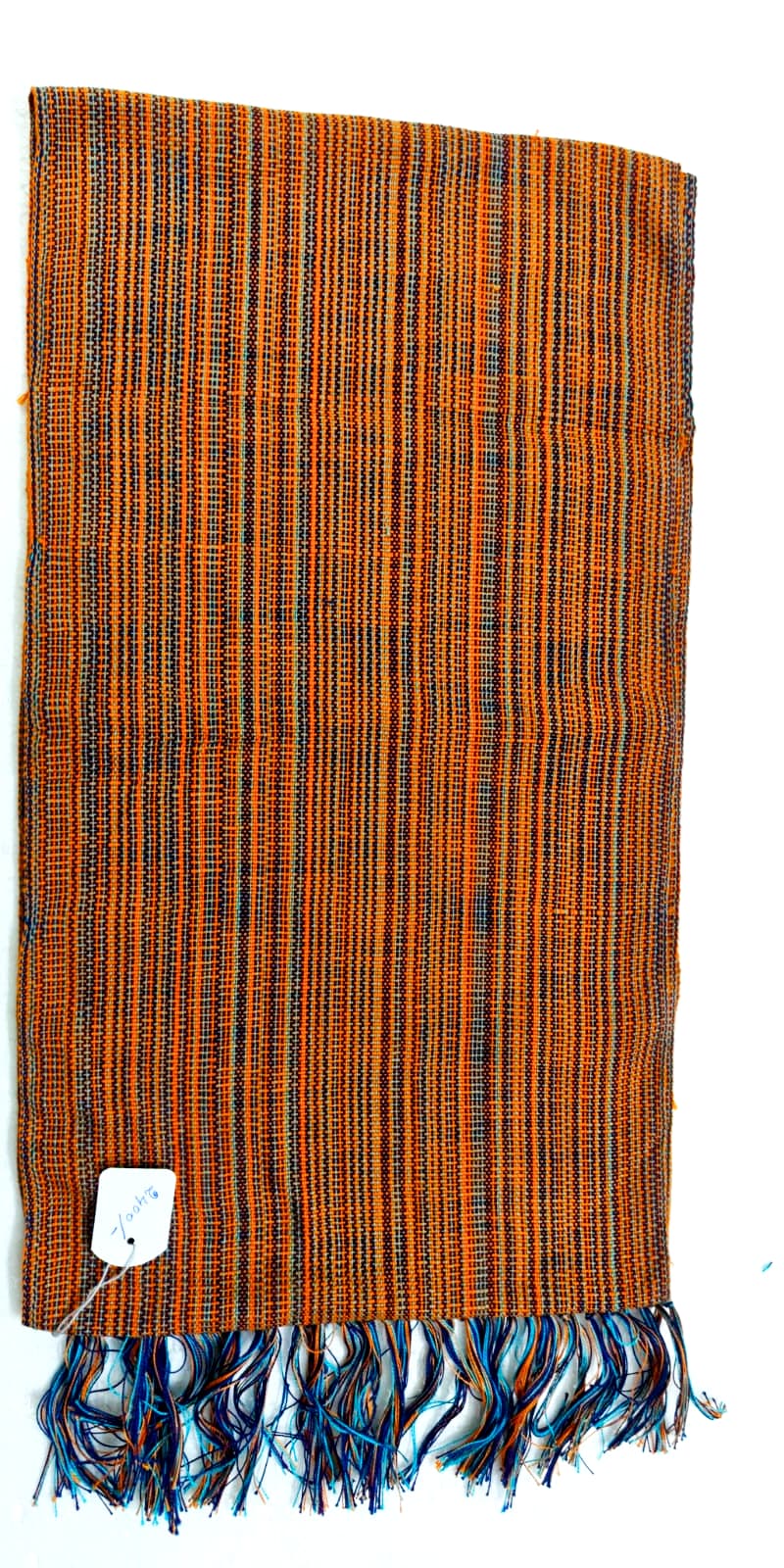 Saori handwoven stole — burnt orange with charcoal flecks