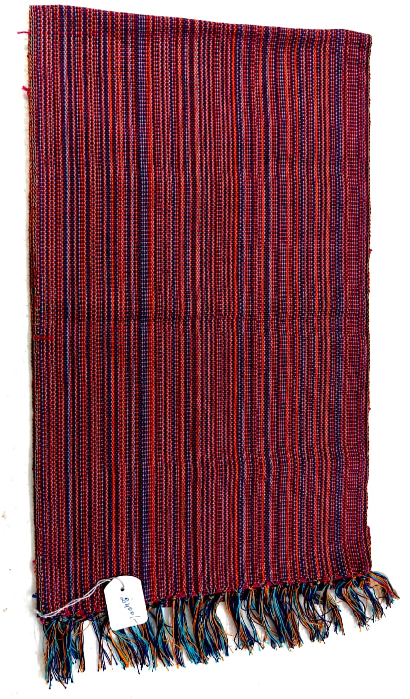 Saori handwoven stole — wine red with fine stripes