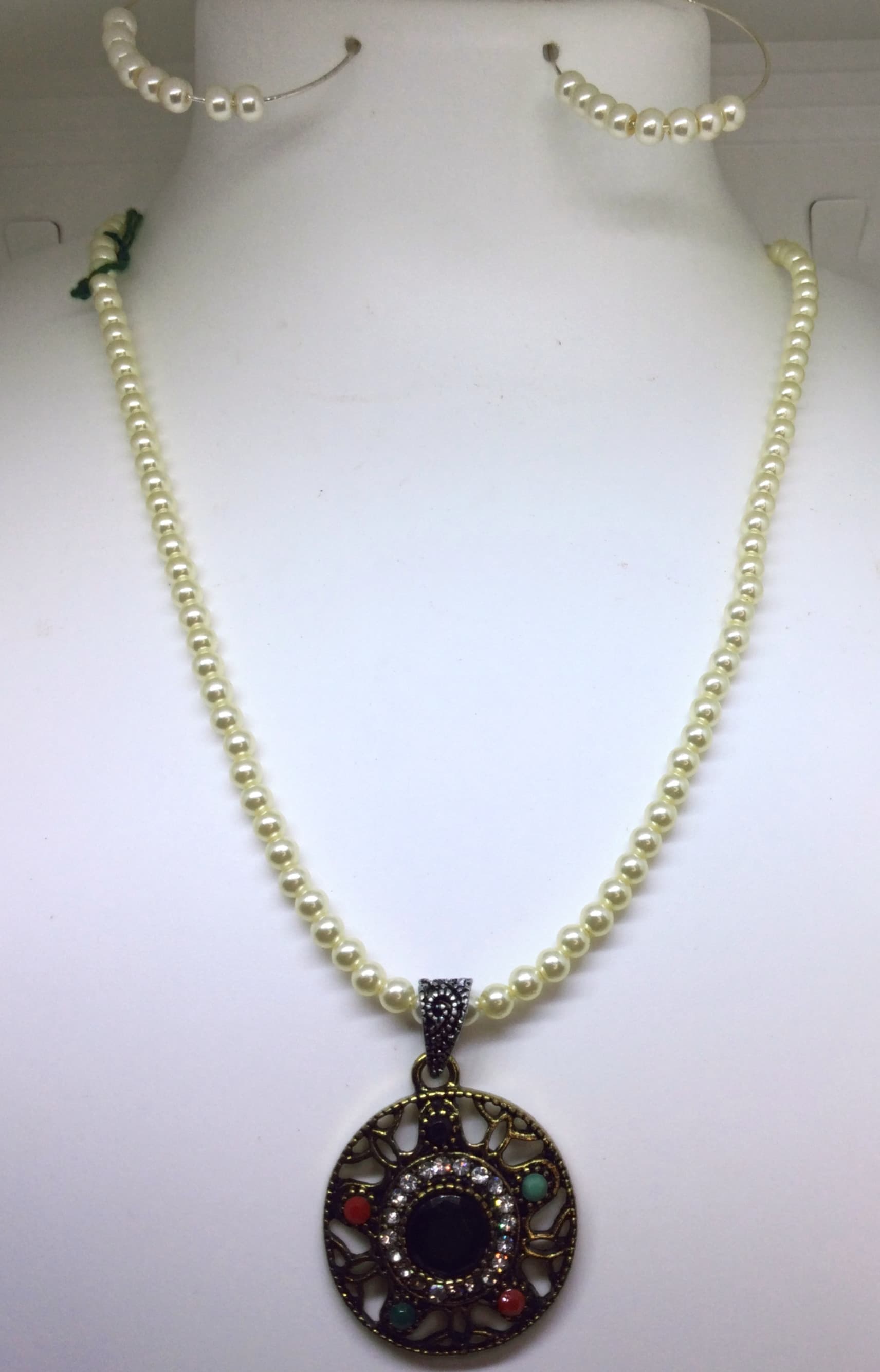 Handmade necklace — pearl with a plum stone pendant