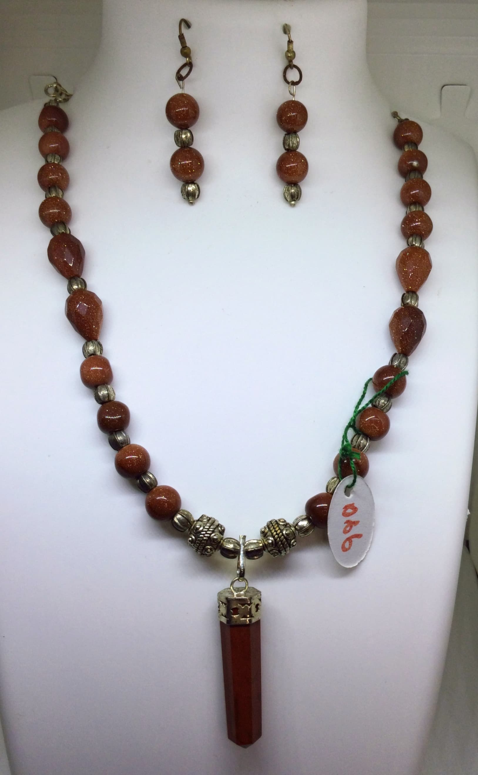 Necklace and earring set — rust brown with a carnelian drop