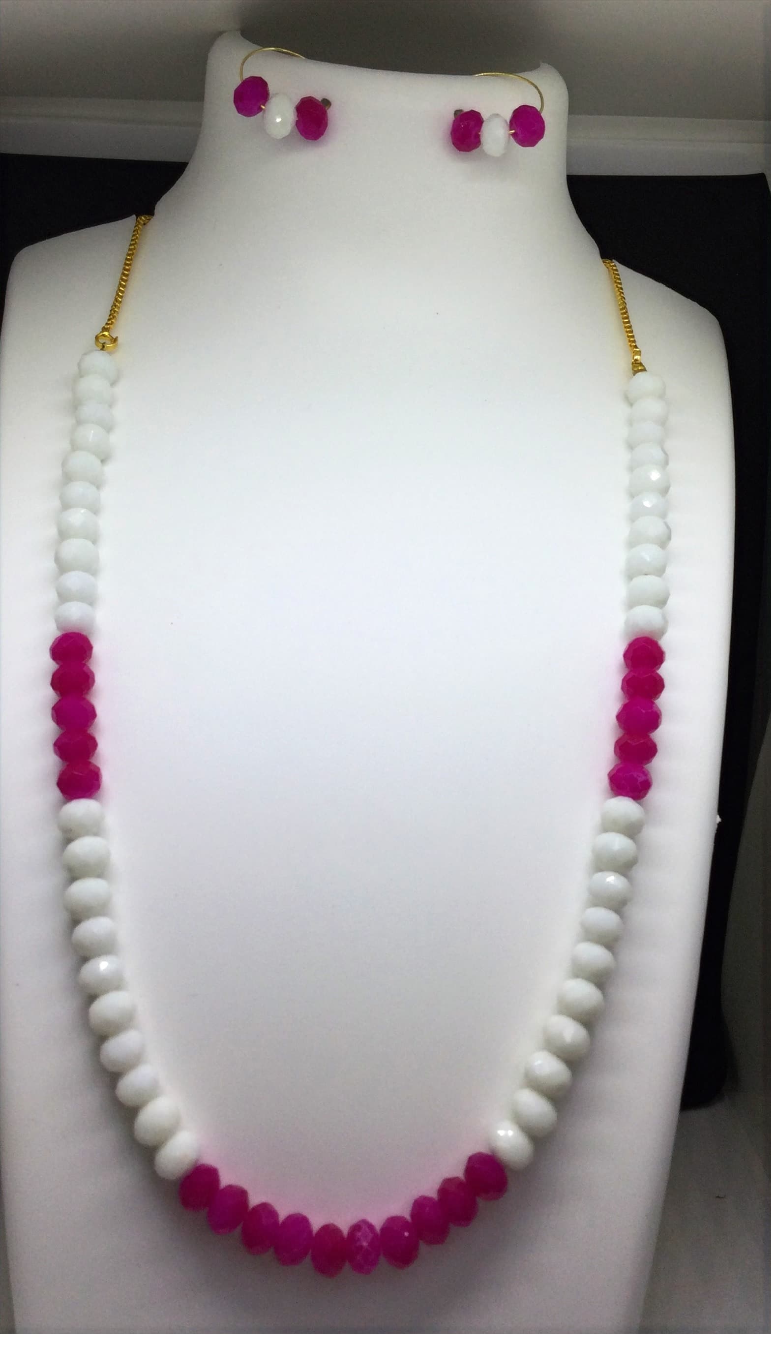 Necklace and earring set — white and pink
