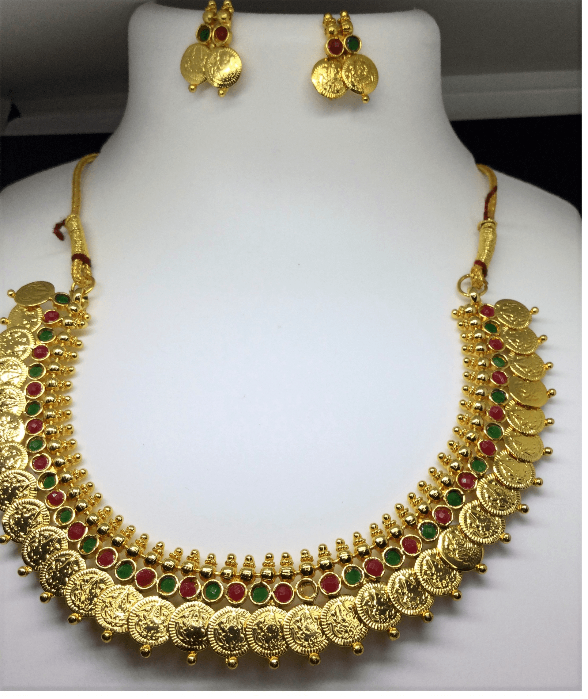 Necklace and earring set — gold with white stones