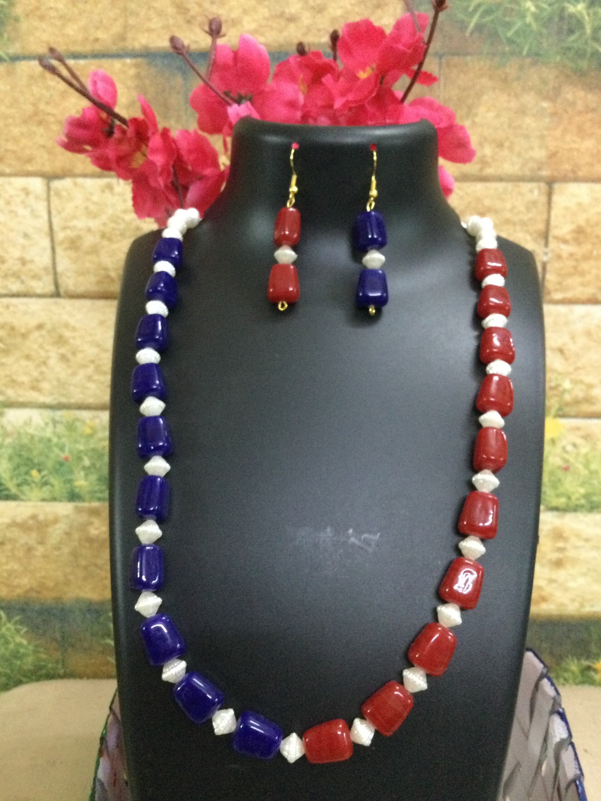 Necklace and earring set — red, white and blue