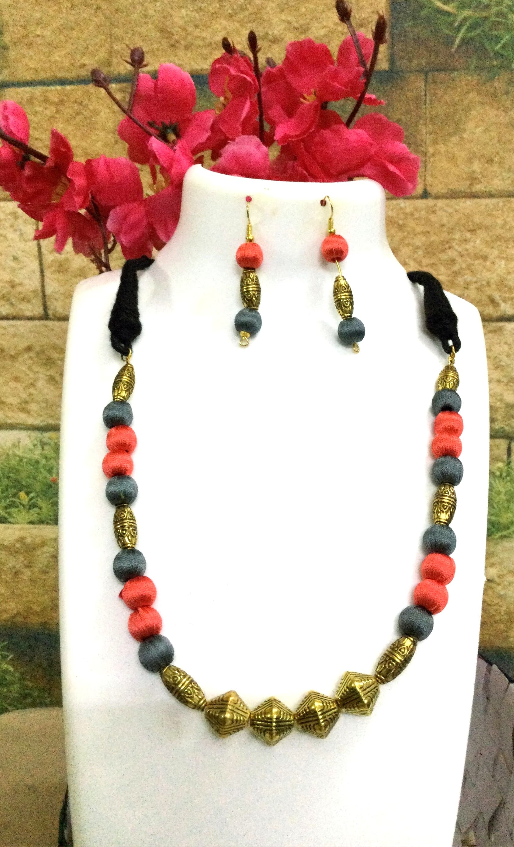 Necklace and earring set — multicolour with gold spacers