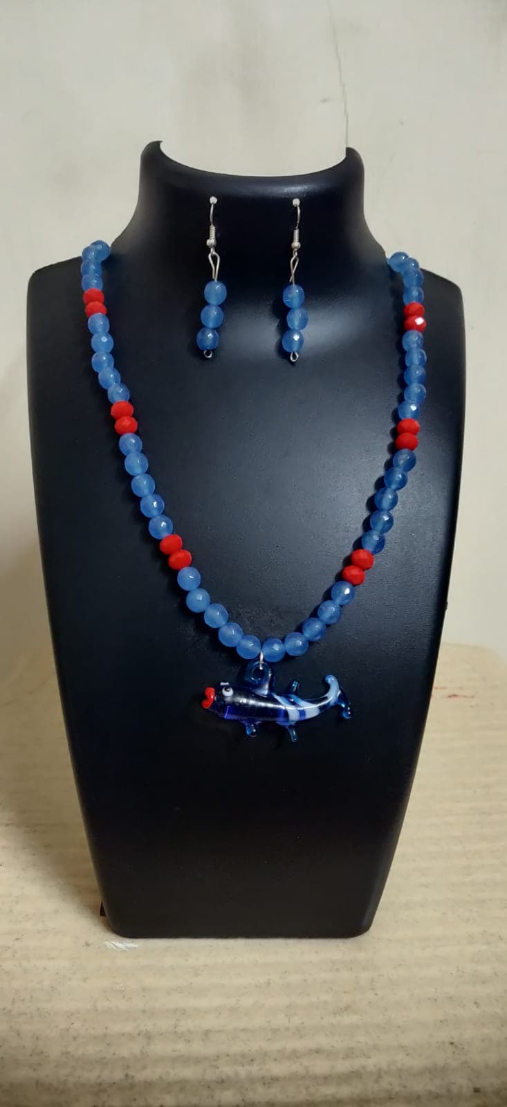 Necklace and earring set — blue and red