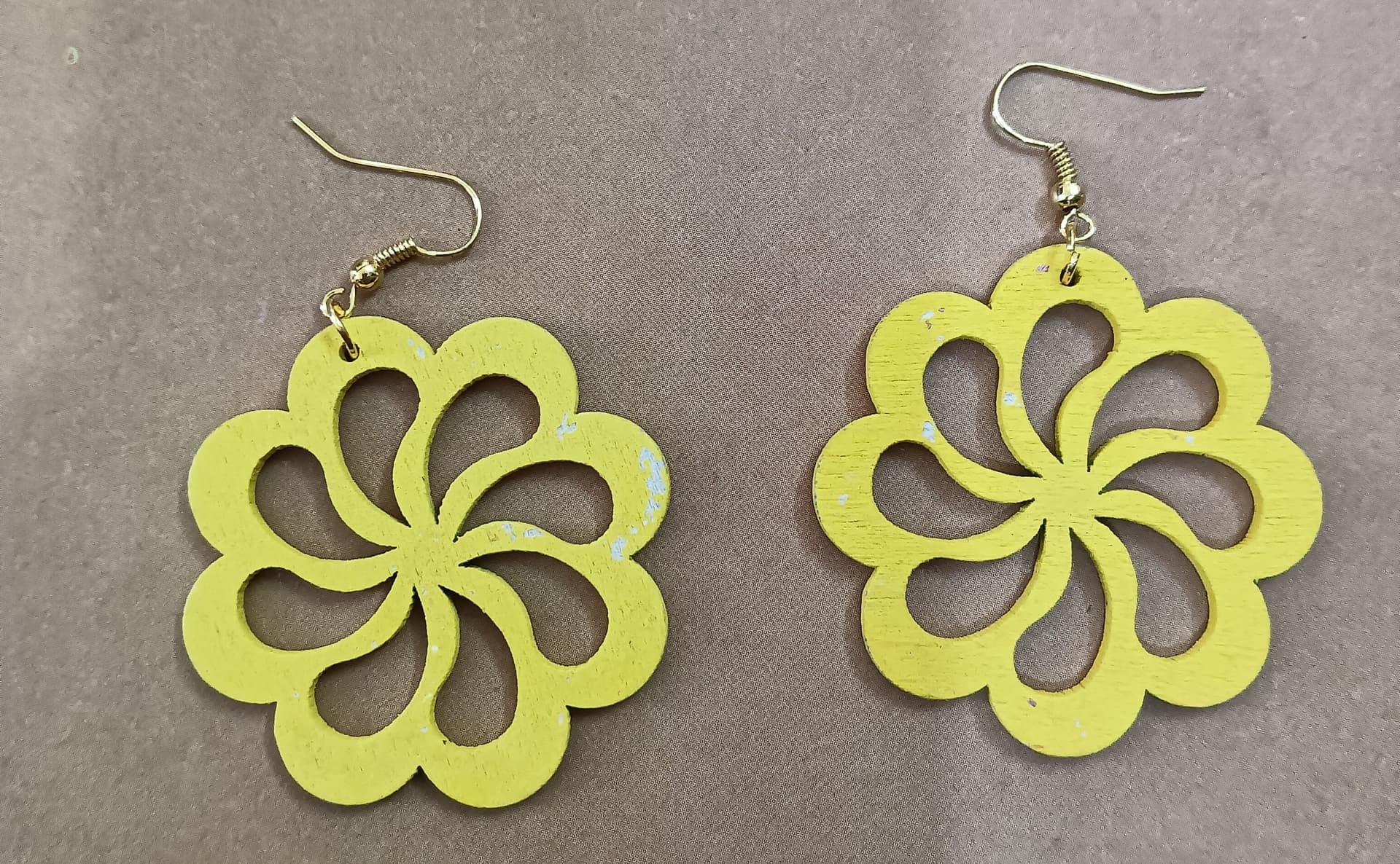 Handmade earrings — lime green quilled paper flowers
