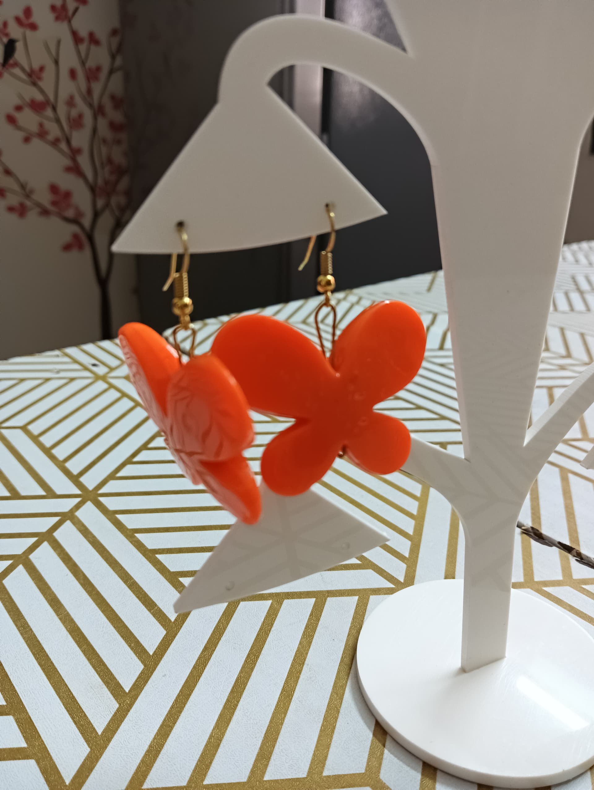 Handmade earrings — orange fabric butterflies