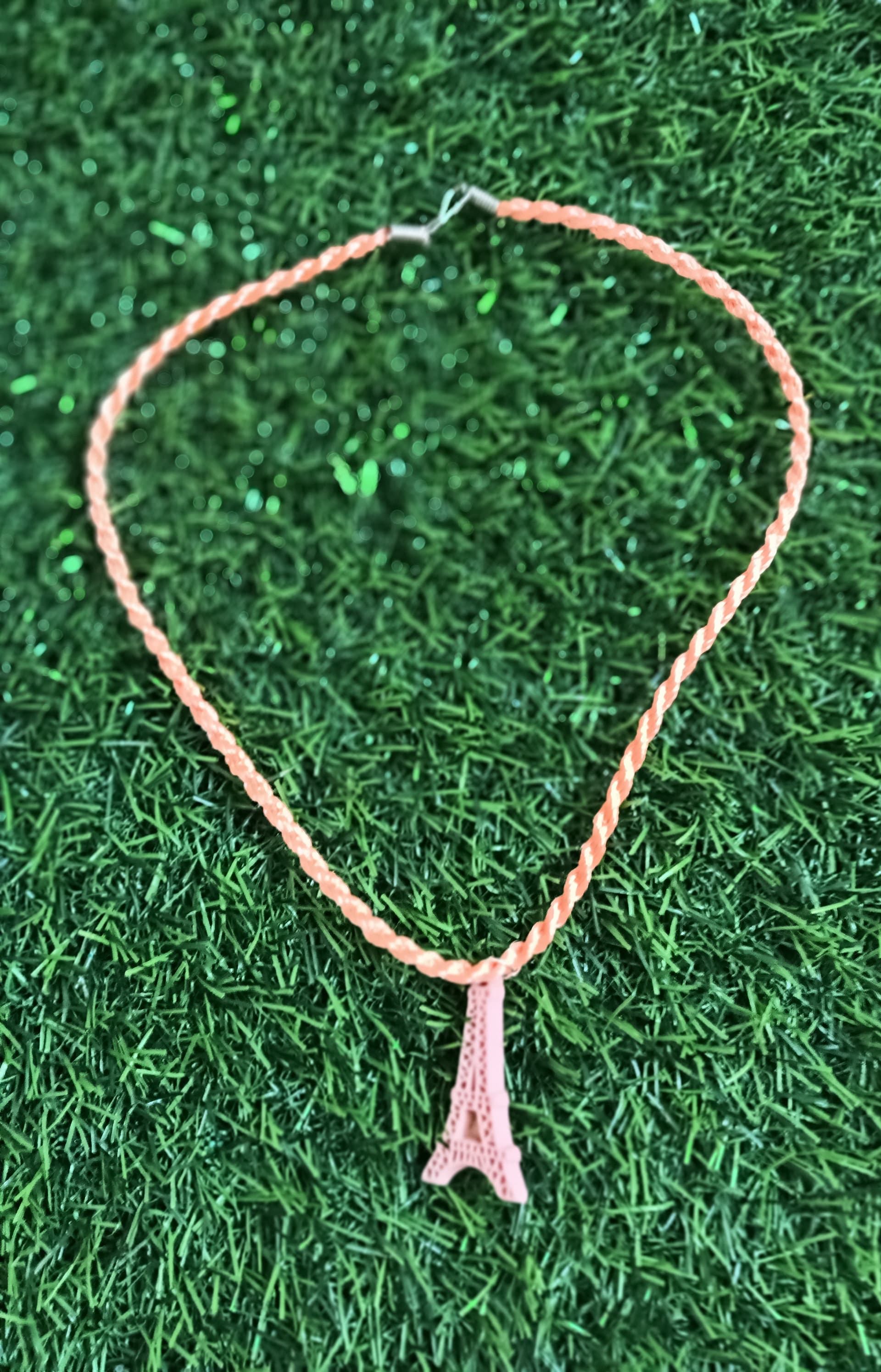 Handmade necklace — blush thread with a pink pendant