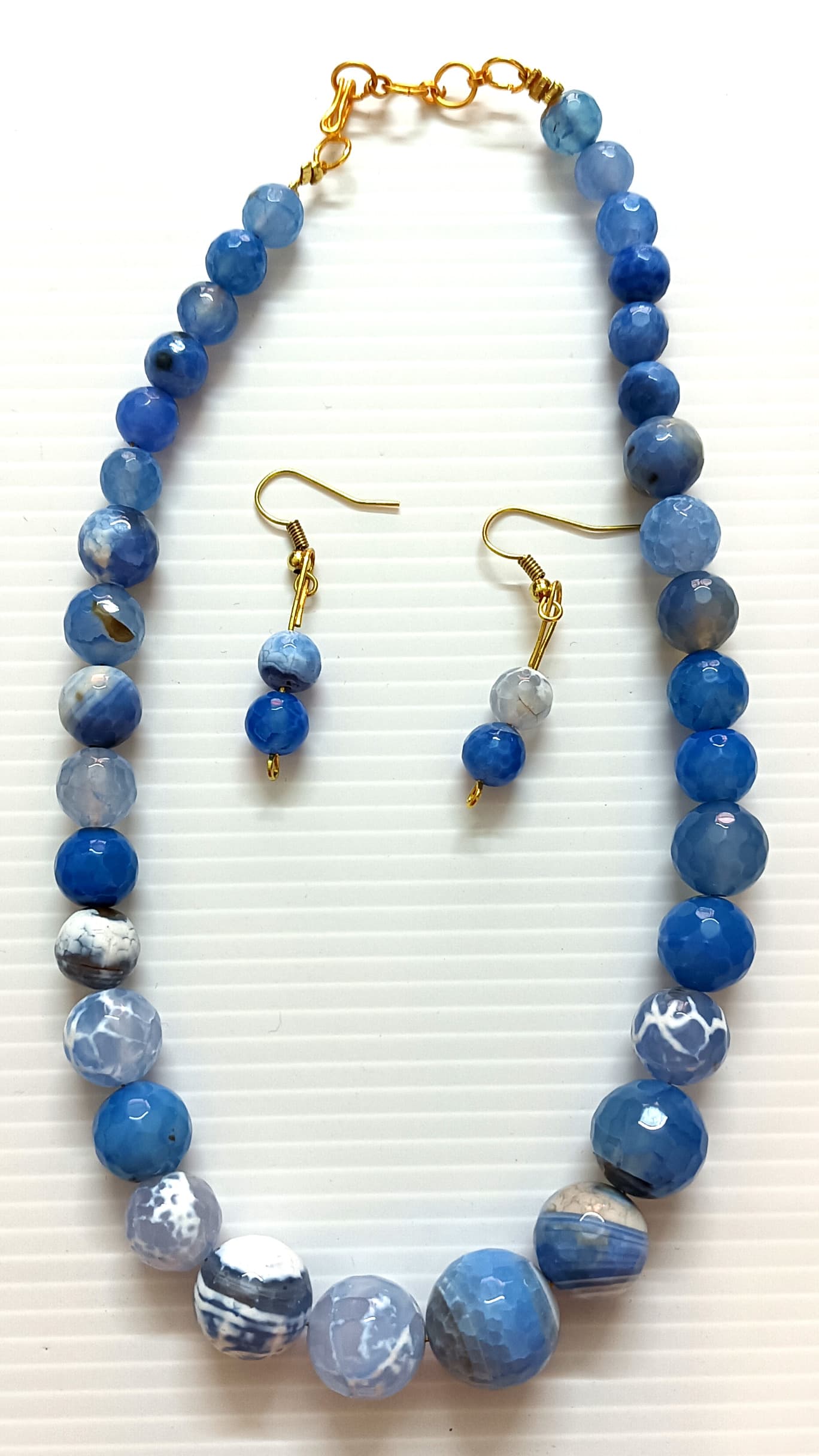 Necklace and earring set — blue and grey