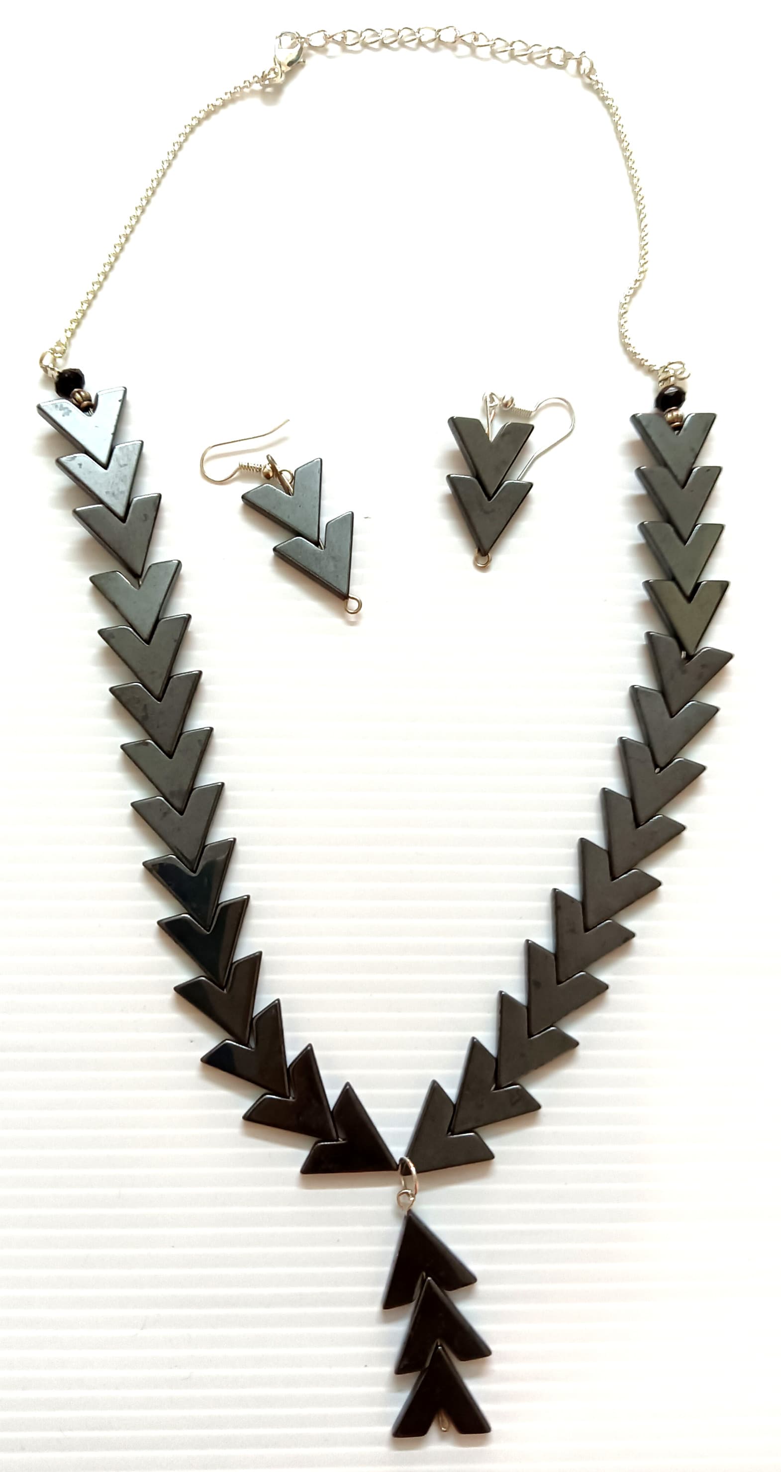 Handmade necklace — silver leaf and arrow charms