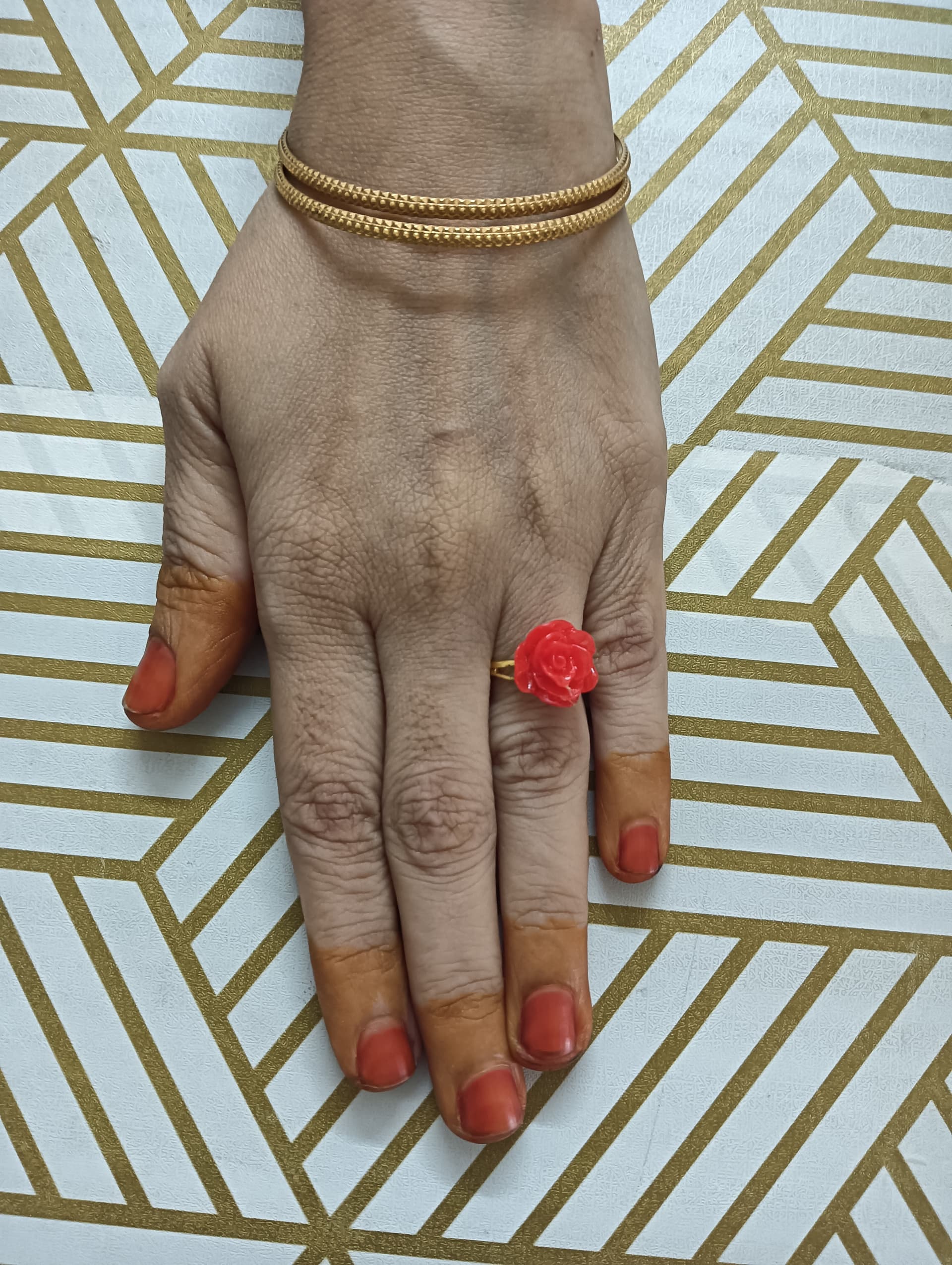 Bangle and ring set — gold and coral