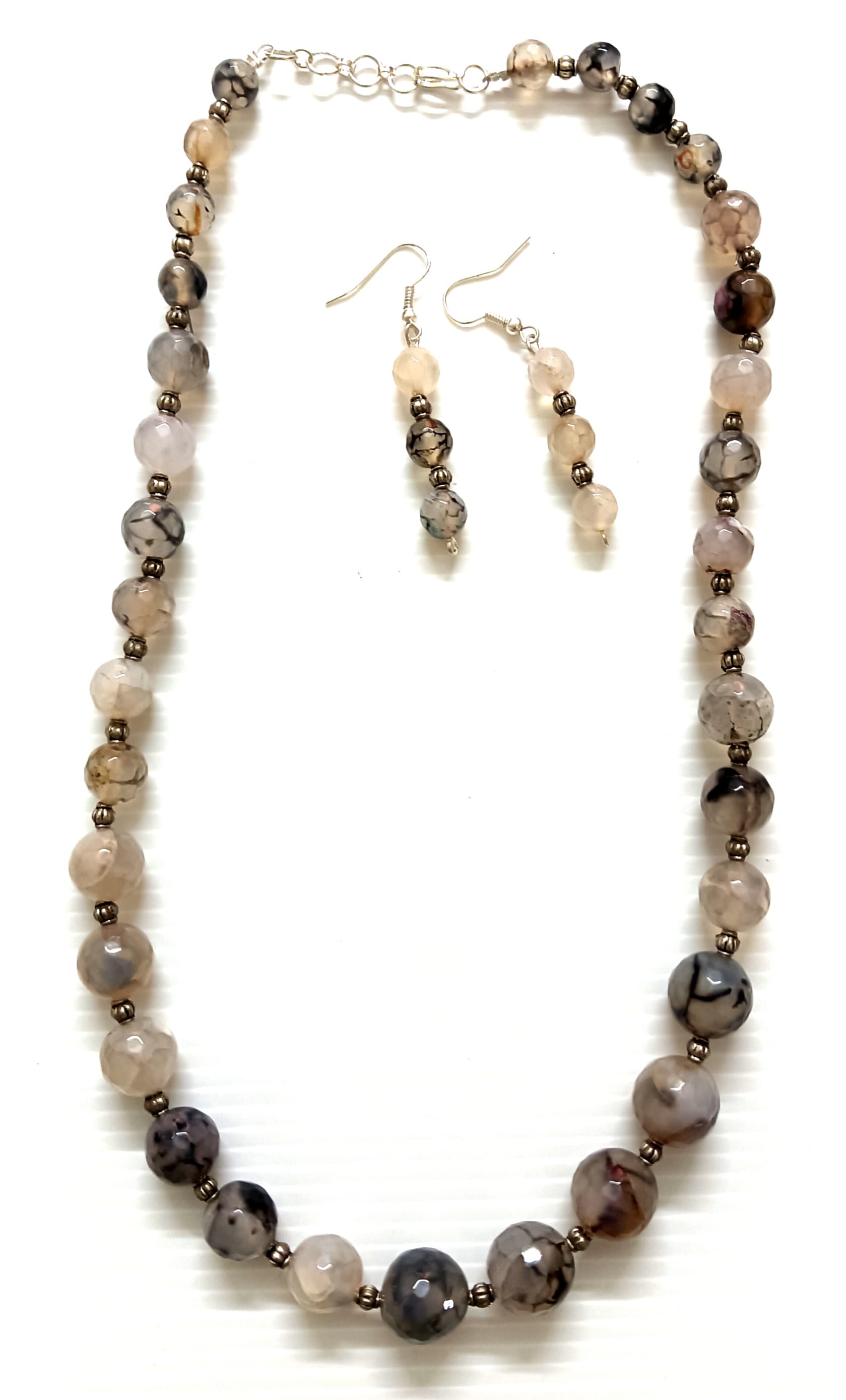 Necklace and earring set — grey agate