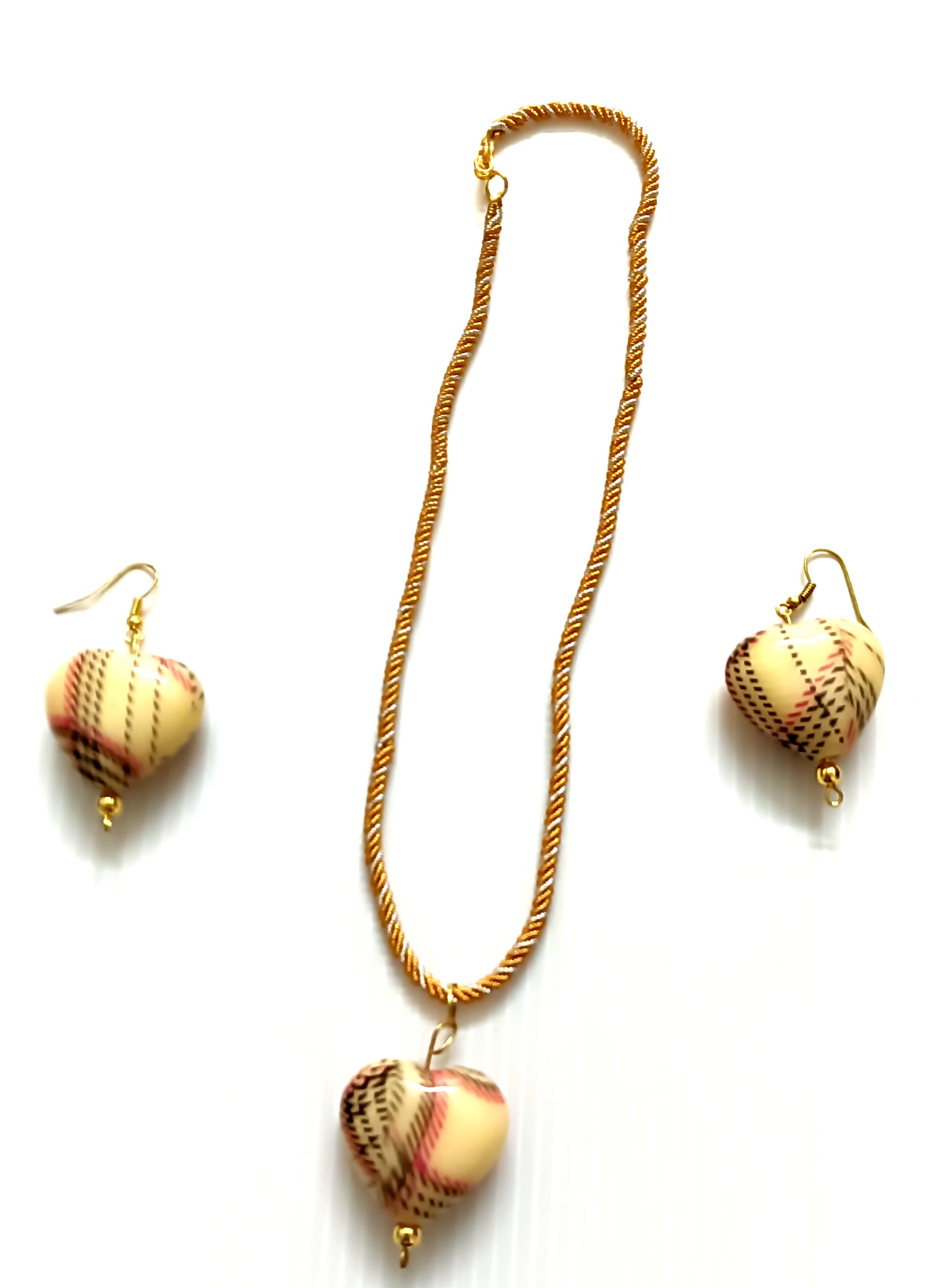 Necklace and earring set — gold chain with a cream painted pendant