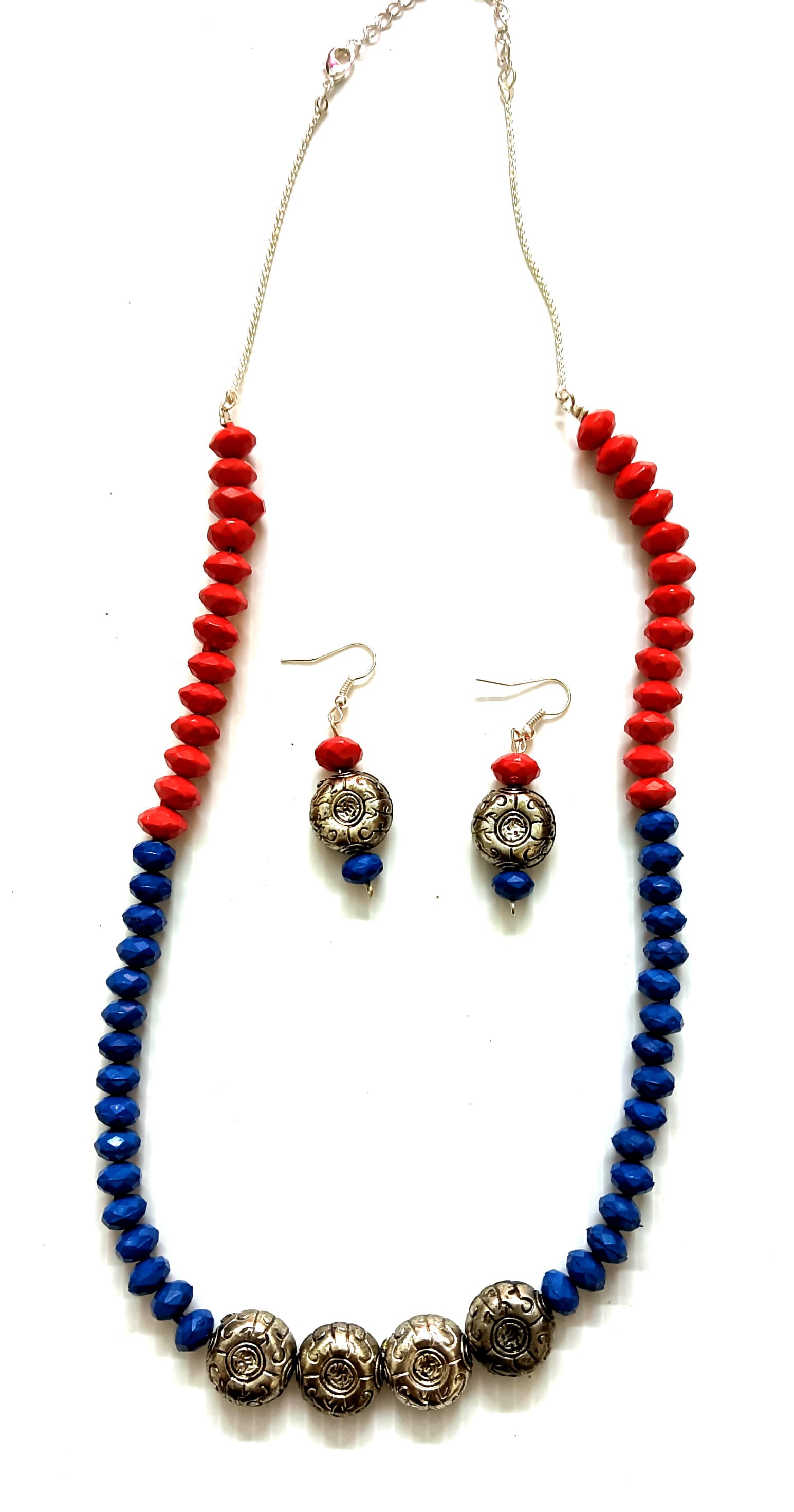 Necklace and earring set — red and navy