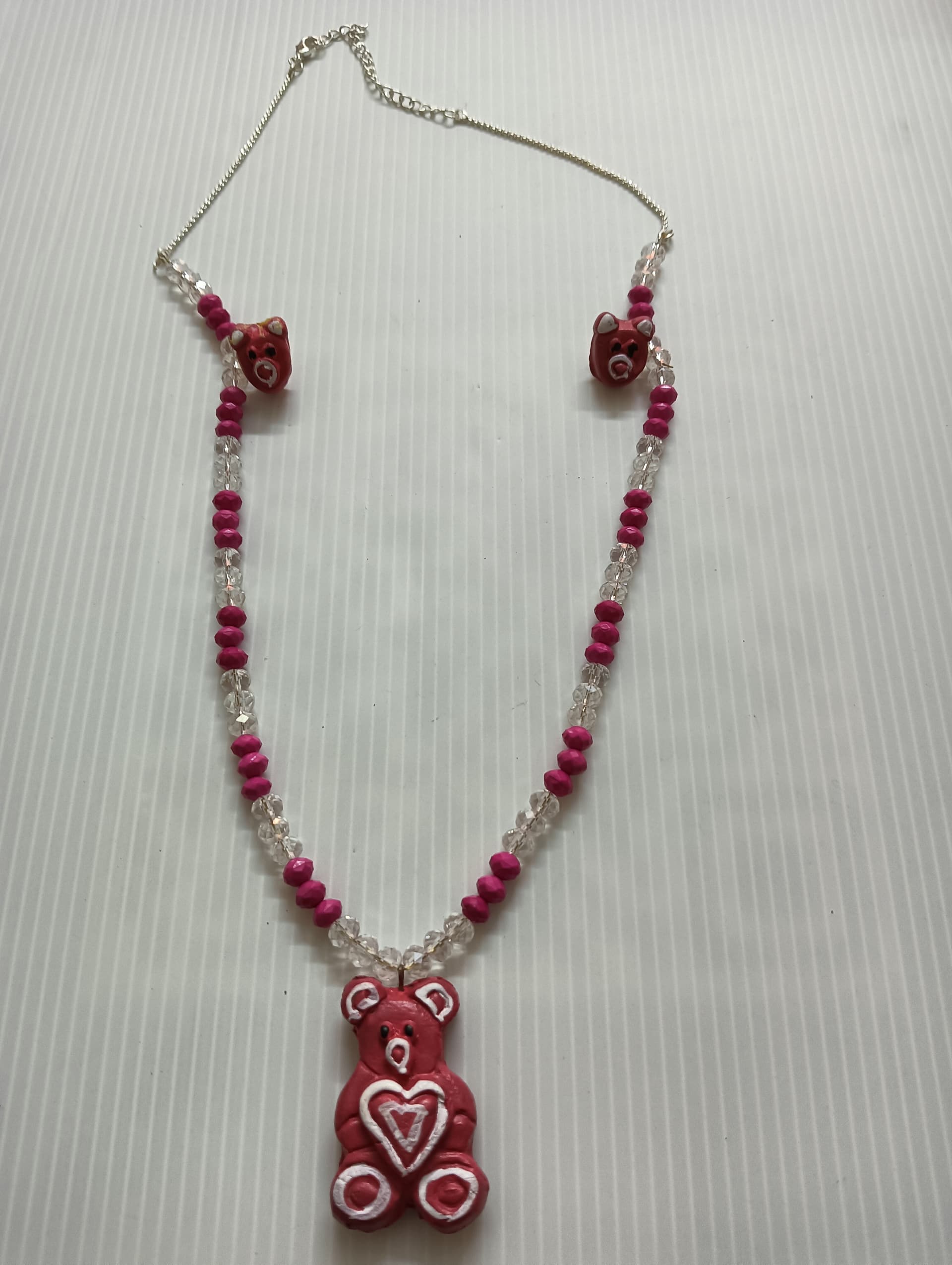 Necklace and earring set — magenta with a pink heart pendant