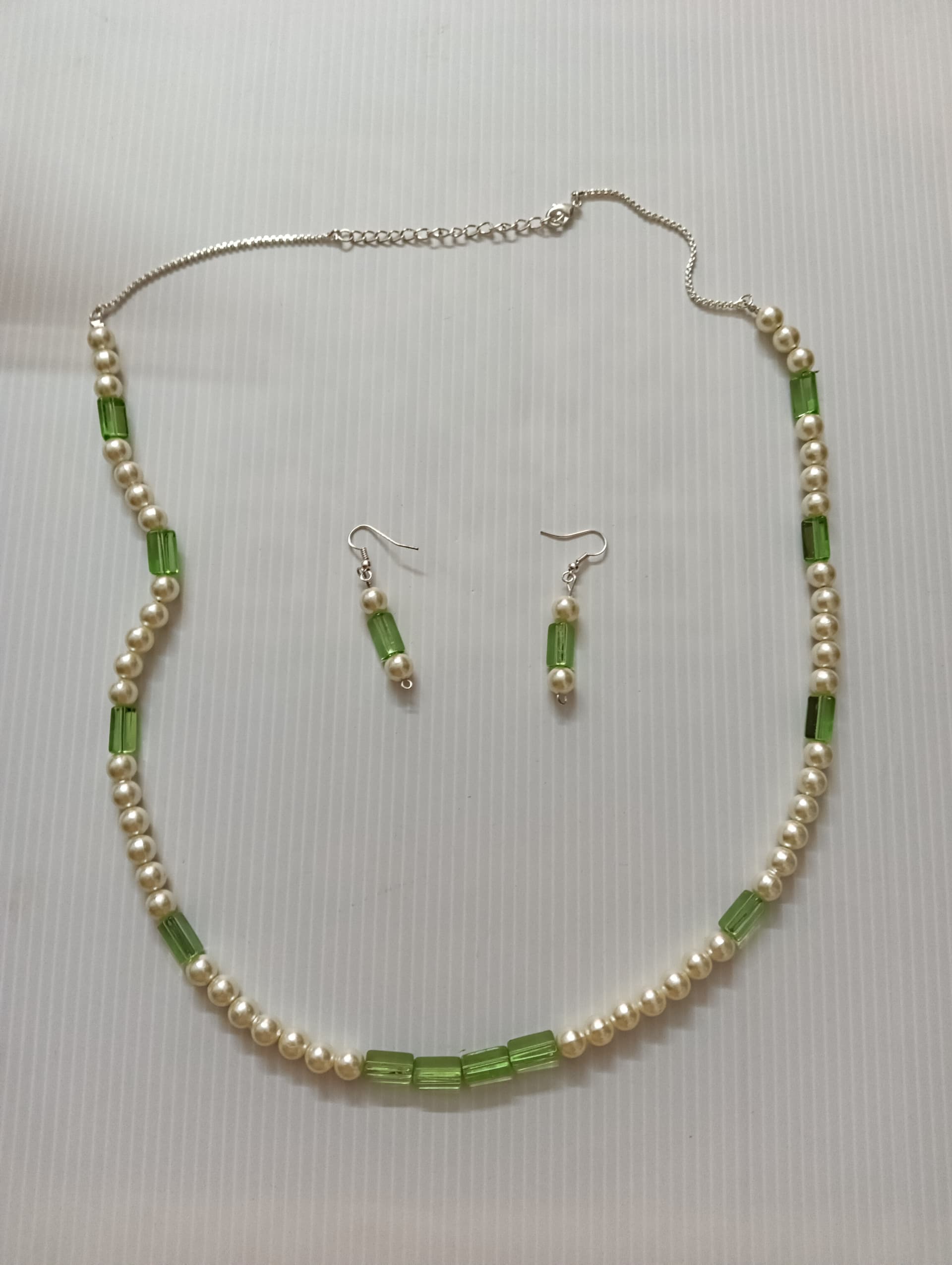 Necklace and earring set — green and cream