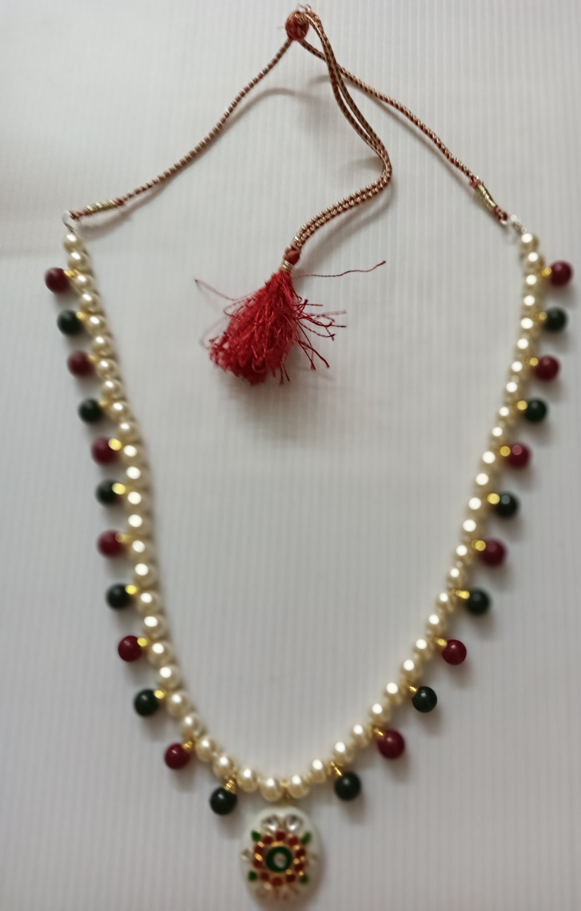 Necklace and earring set — pearl and gold two-strand
