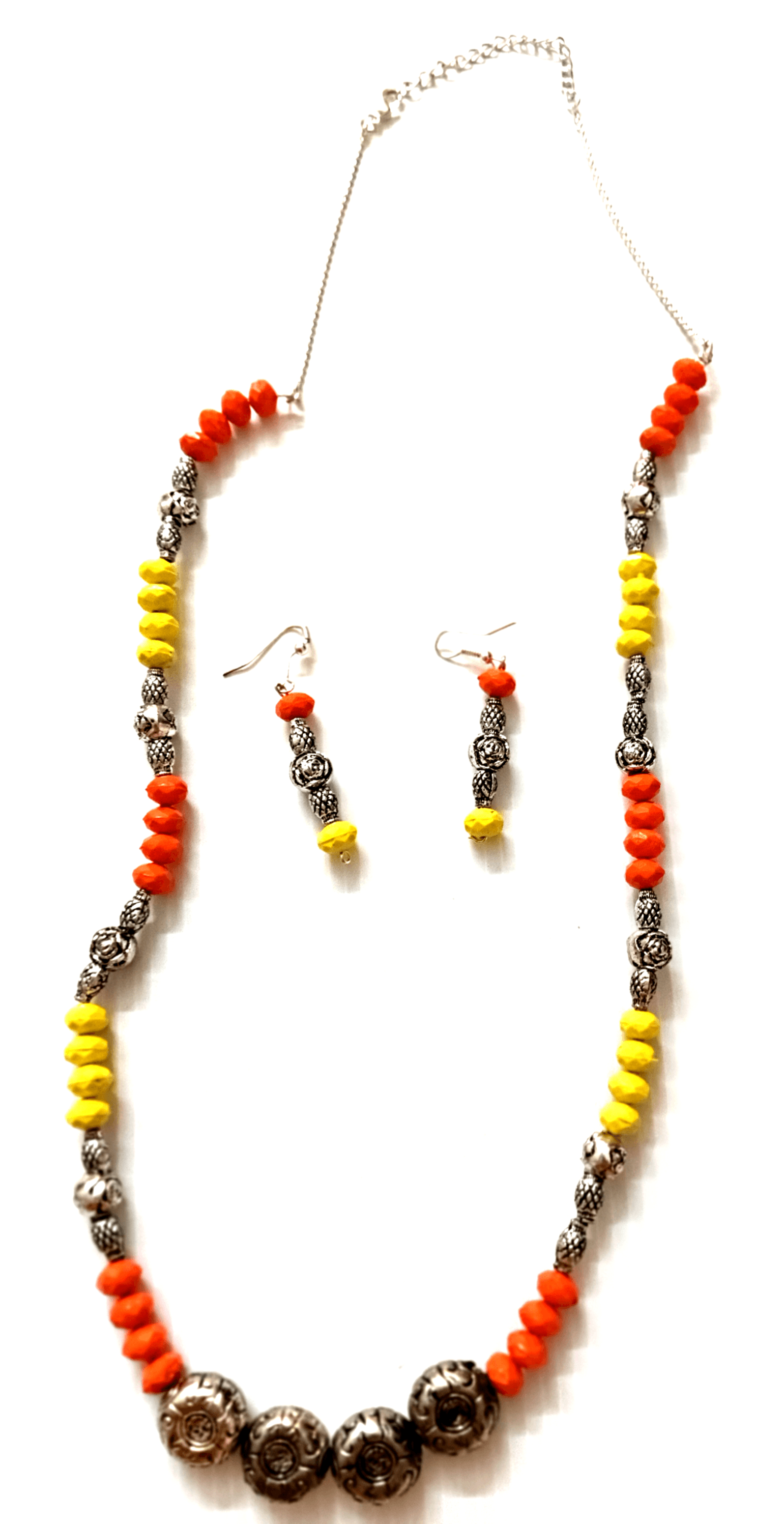 Necklace and earring set — yellow, red and orange