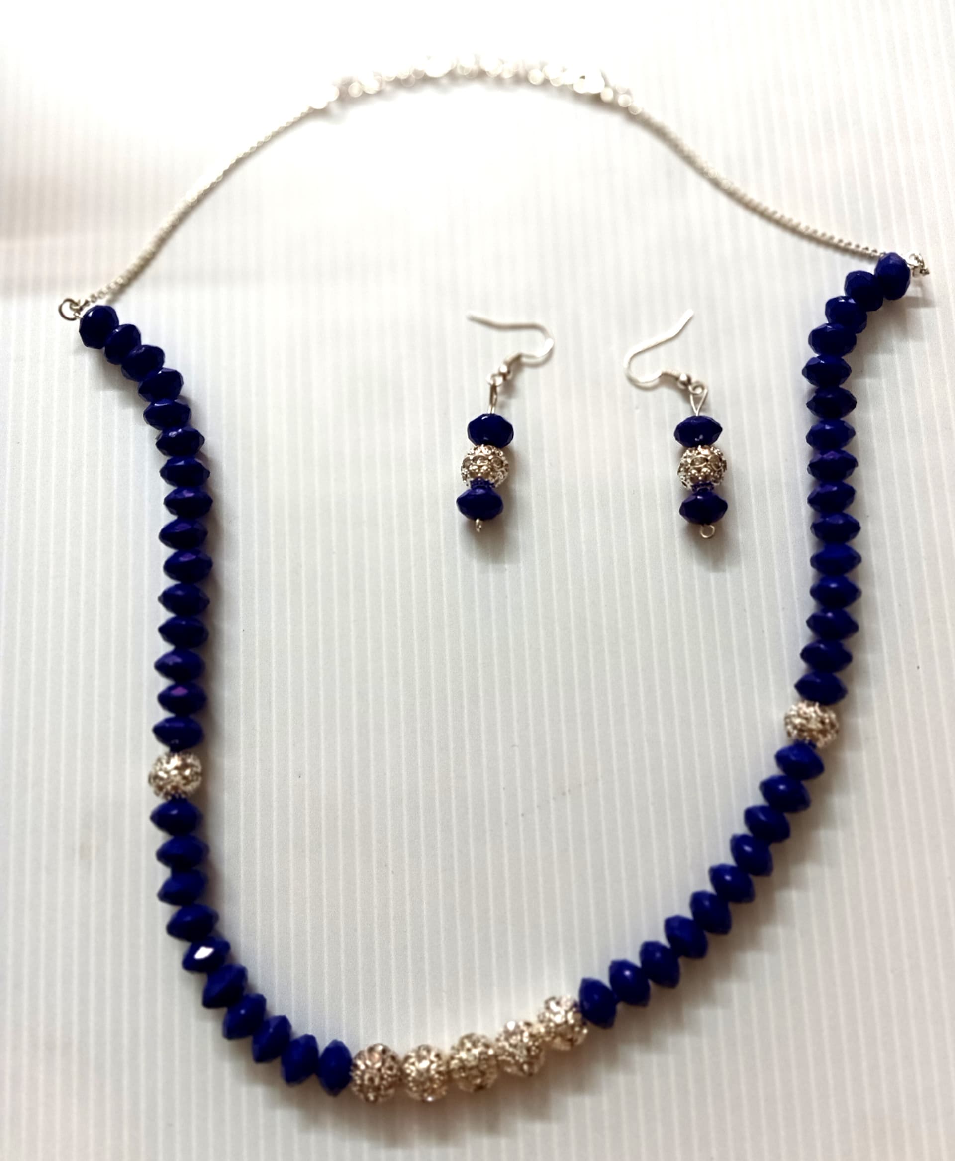 Necklace and earring set — royal blue with silver spacers