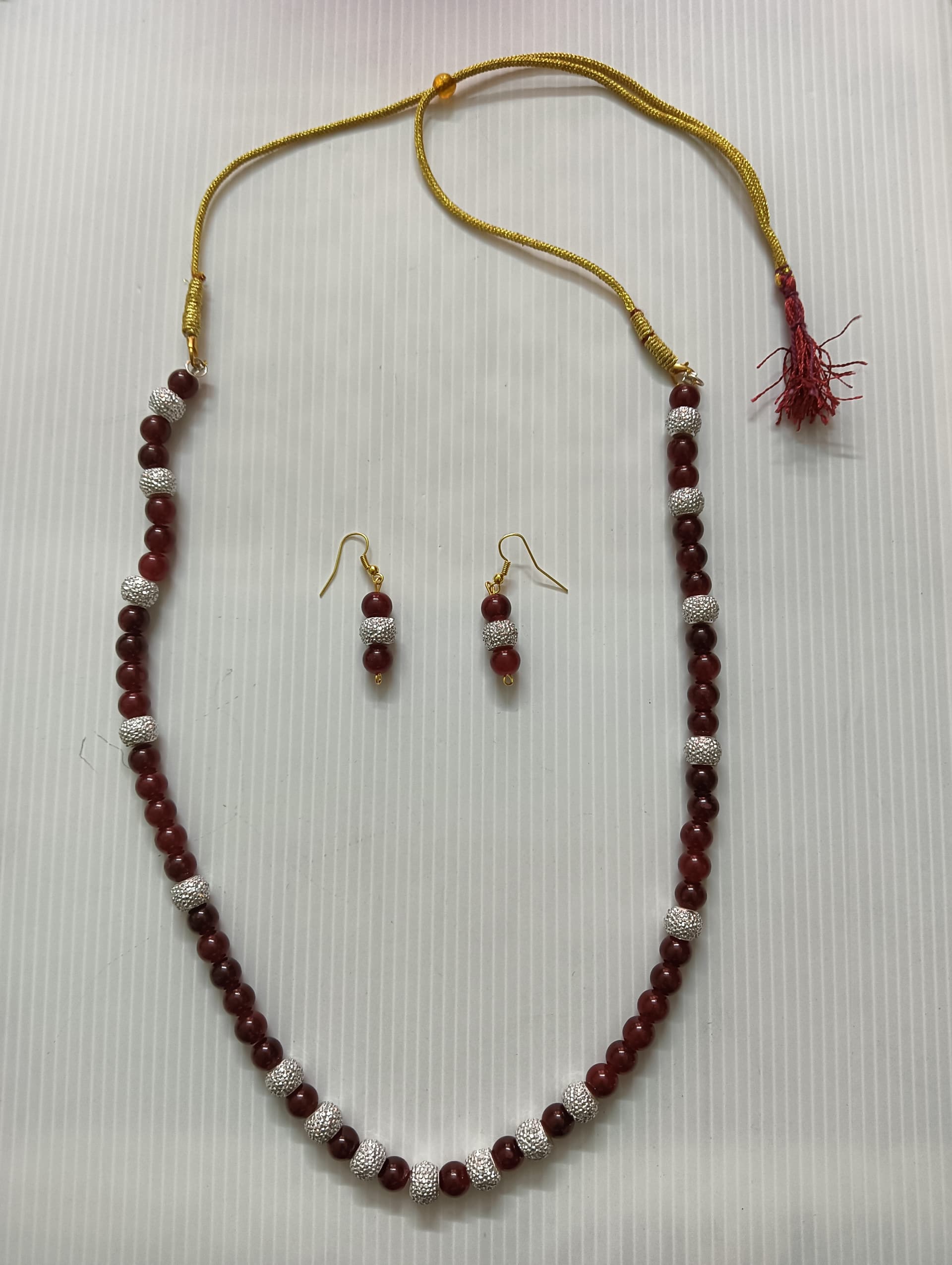 Necklace and earring set — wine and gold