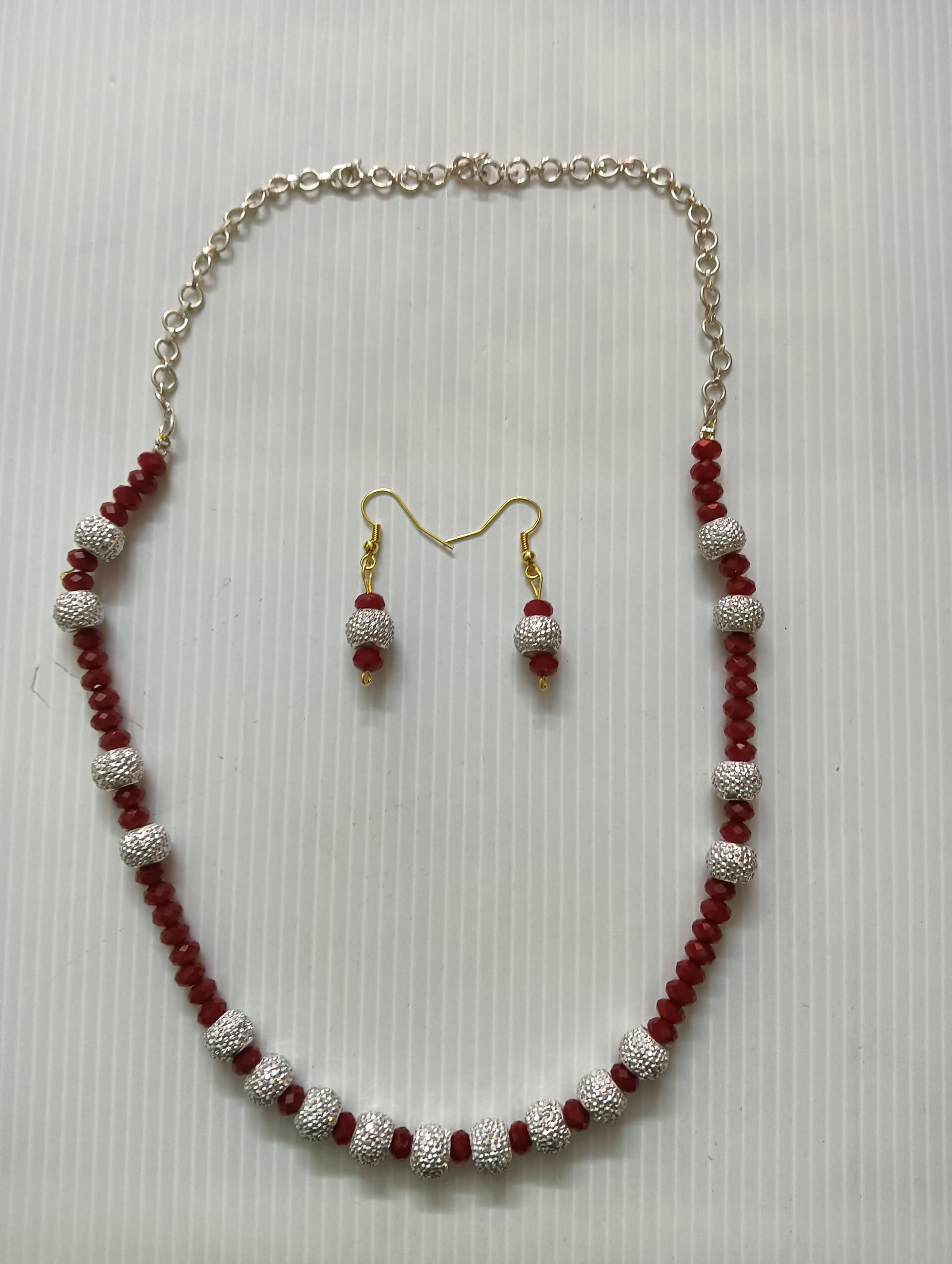 Necklace and earring set — wine and cream