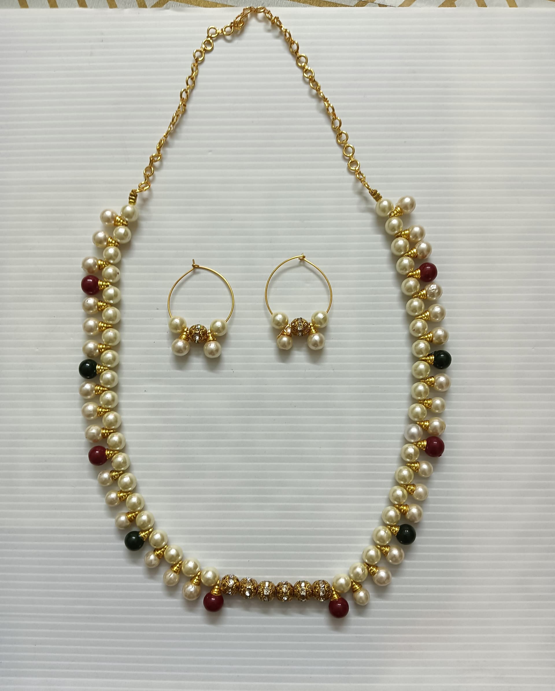 Necklace and earring set — cream and gold